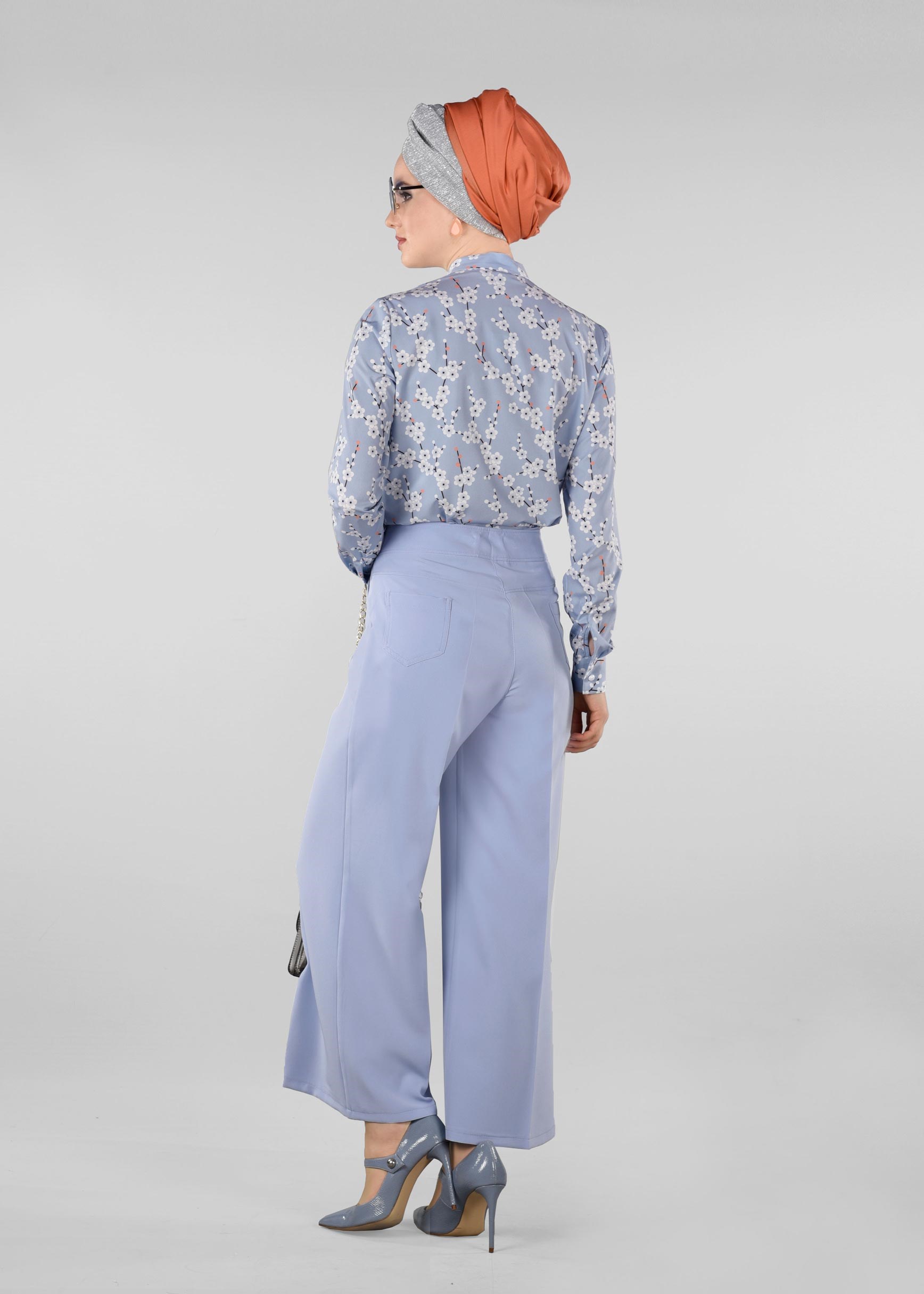 Tesettür giyim MAVİ CEP DETAYLI BOL KESİM PANTOLON 7289