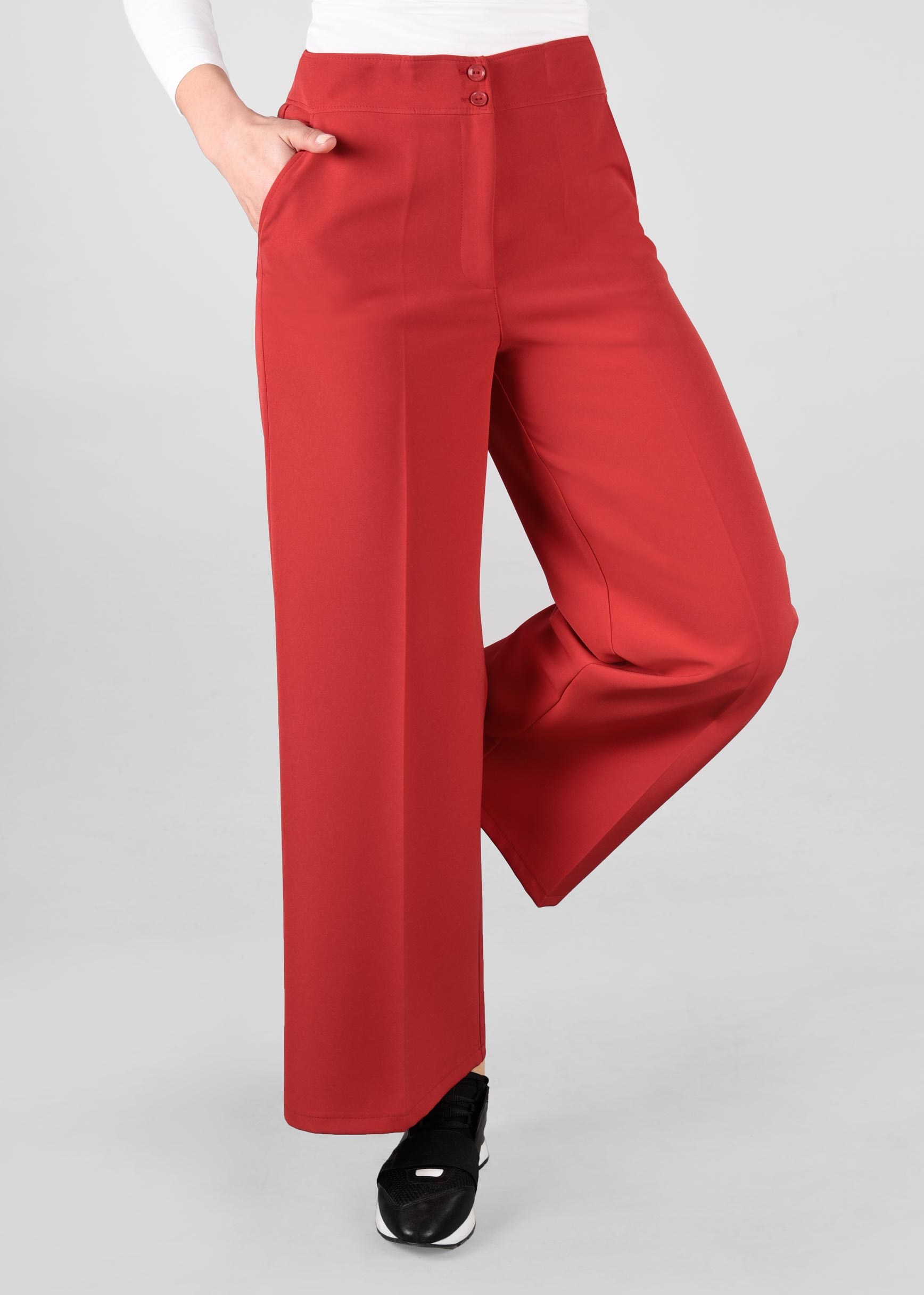 Tesettür giyim KIRMIZI CEP DETAYLI BOL KESİM PANTOLON 7289