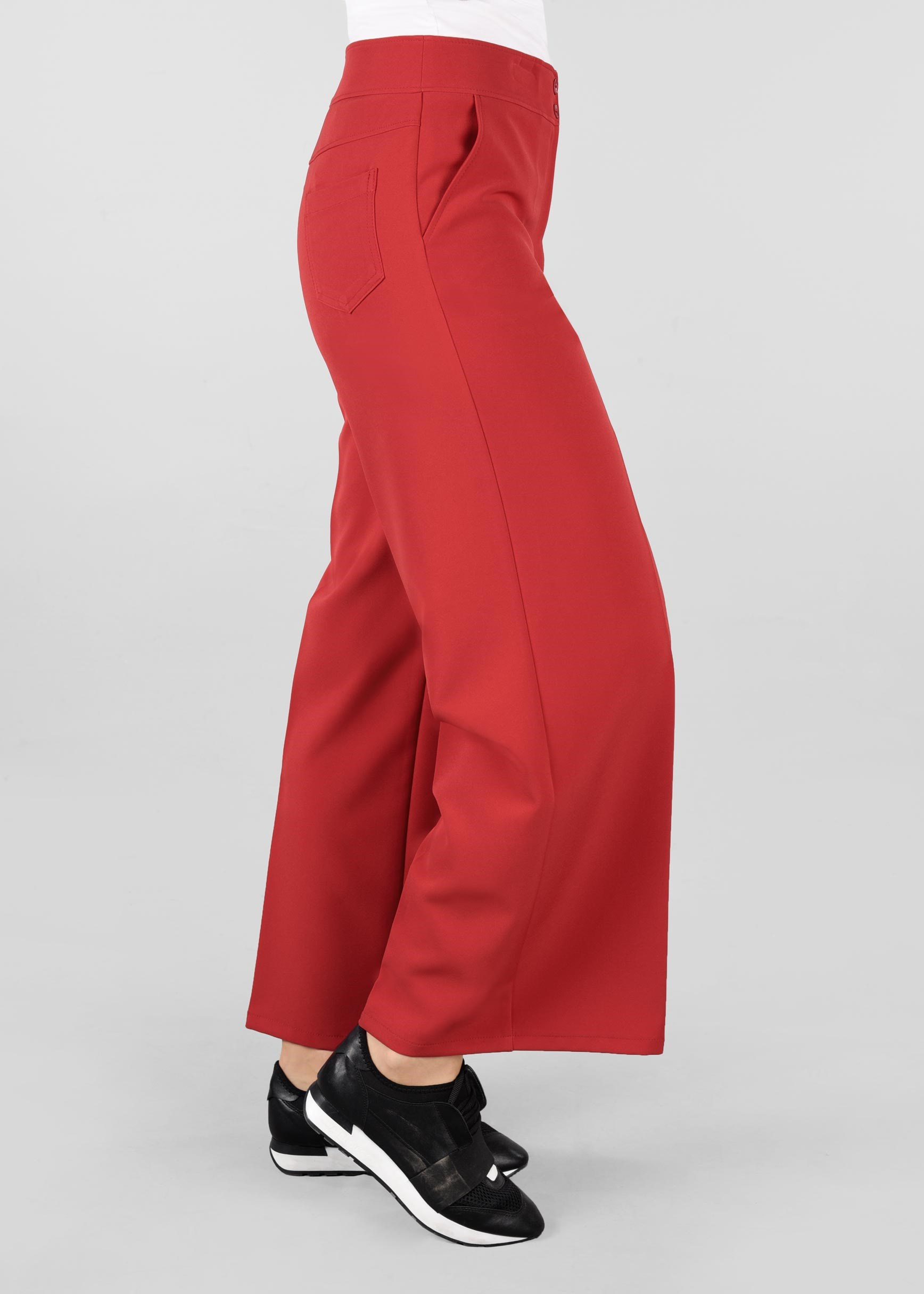 Tesettür giyim KIRMIZI CEP DETAYLI BOL KESİM PANTOLON 7289