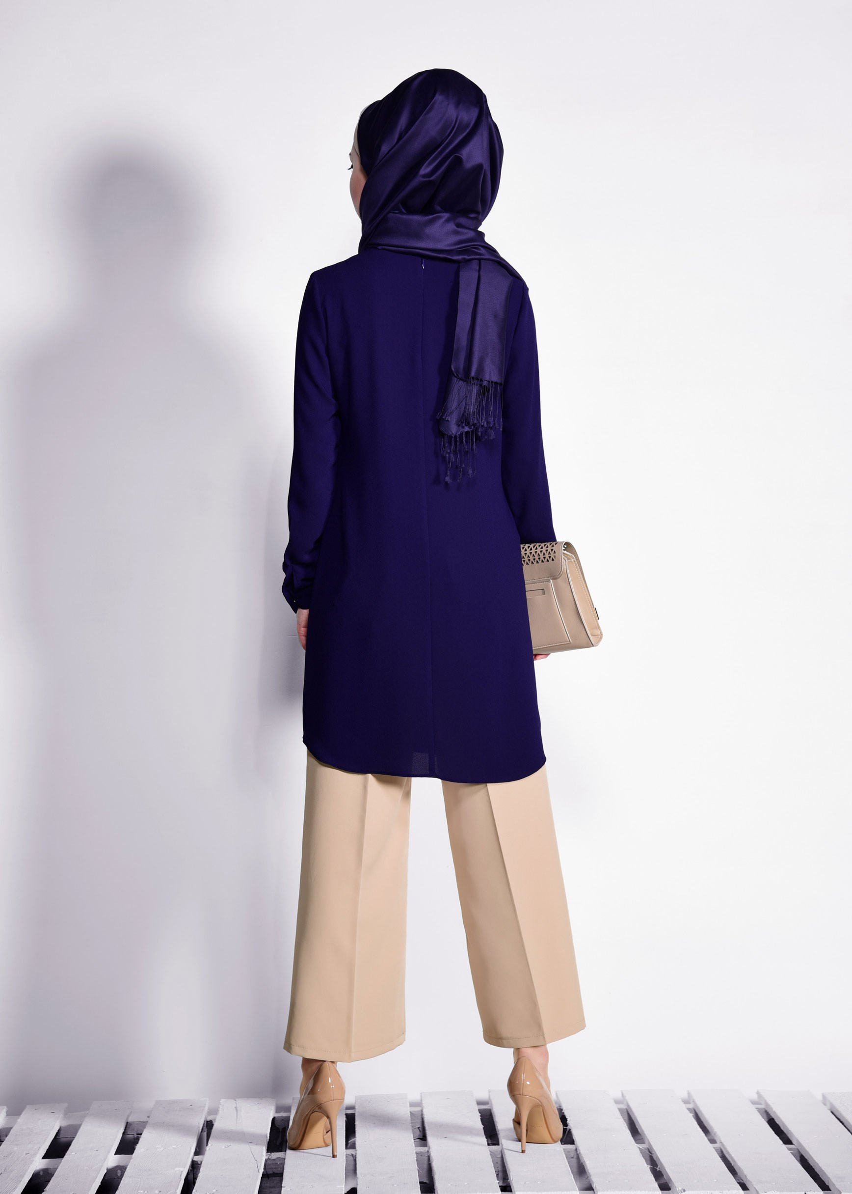 Tesettür giyim BEJ CEP DETAYLI BOL KESİM PANTOLON 7289