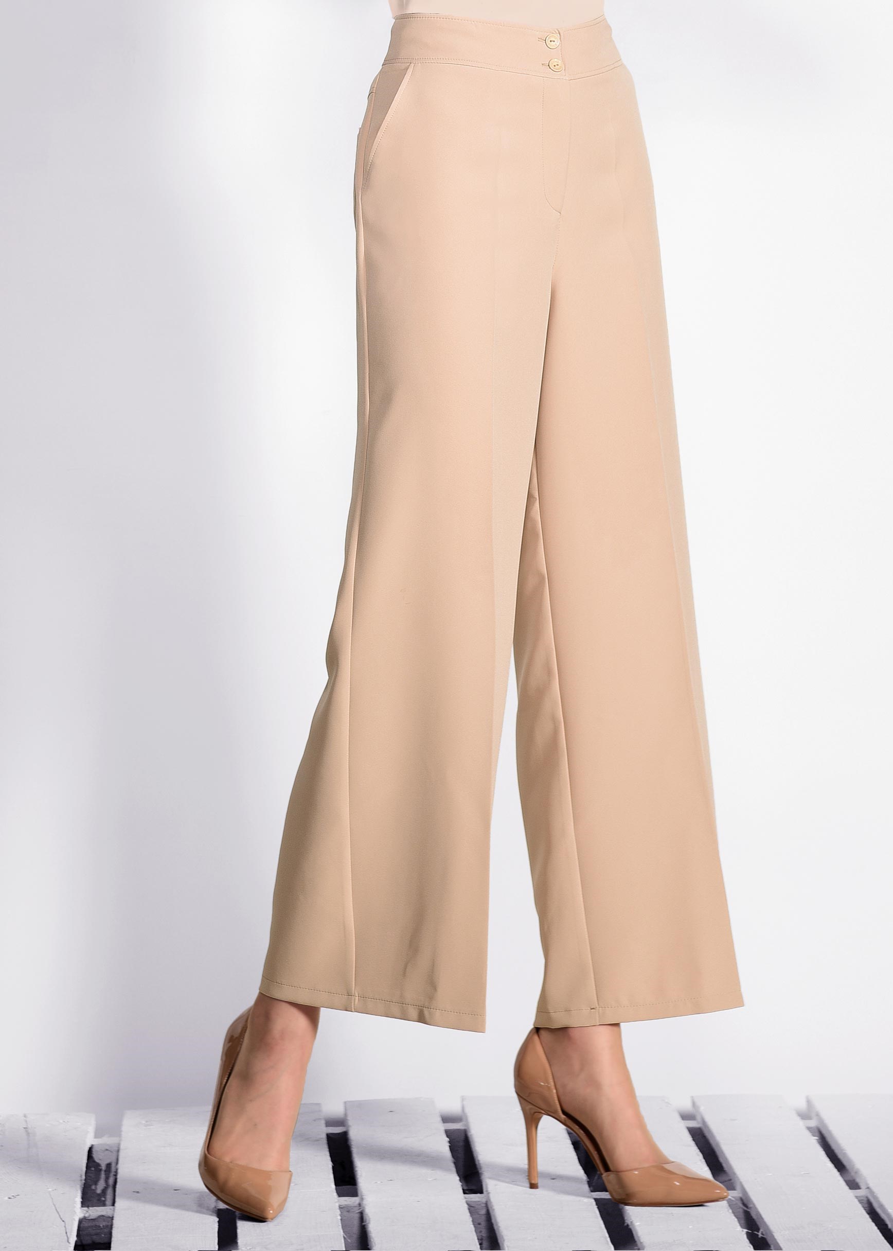 Tesettür giyim BEJ CEP DETAYLI BOL KESİM PANTOLON 7289