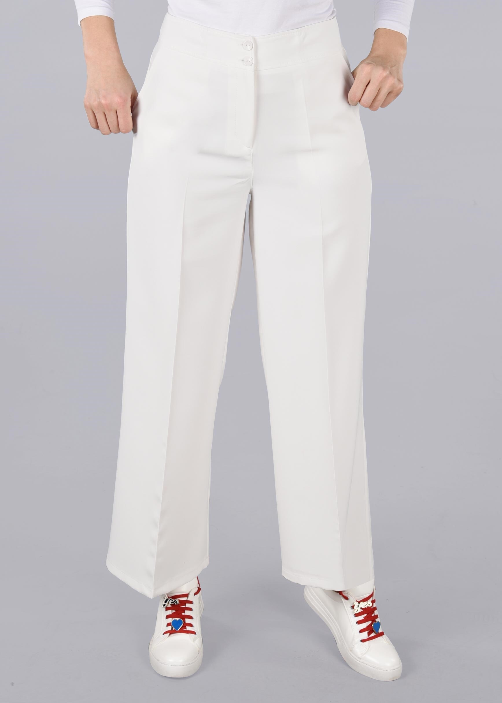 Tesettür giyim EKRU CEP DETAYLI BOL KESİM PANTOLON 7289