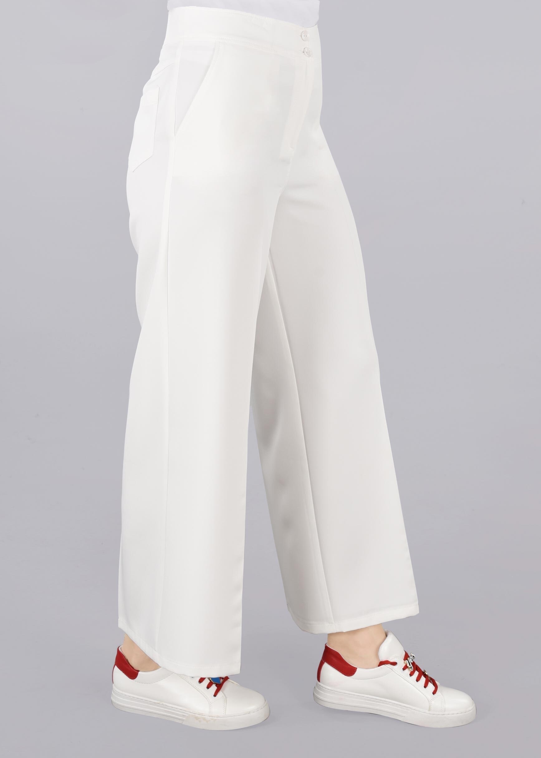 Tesettür giyim EKRU CEP DETAYLI BOL KESİM PANTOLON 7289