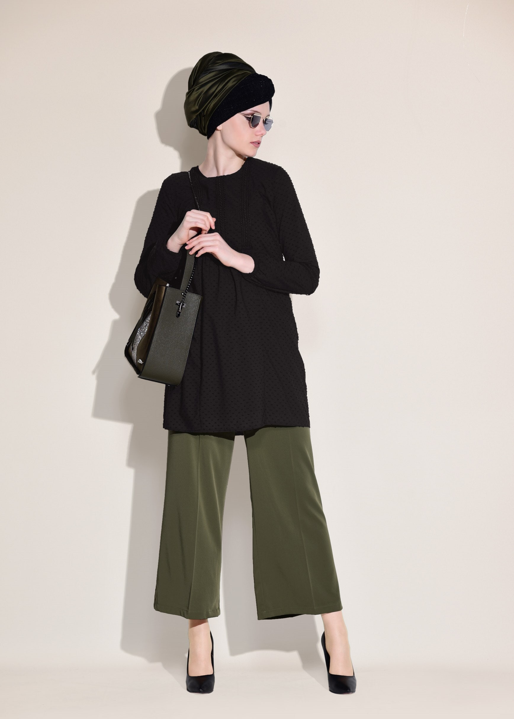 Tesettür giyim HAKİ CEP DETAYLI BOL KESİM PANTOLON 7289