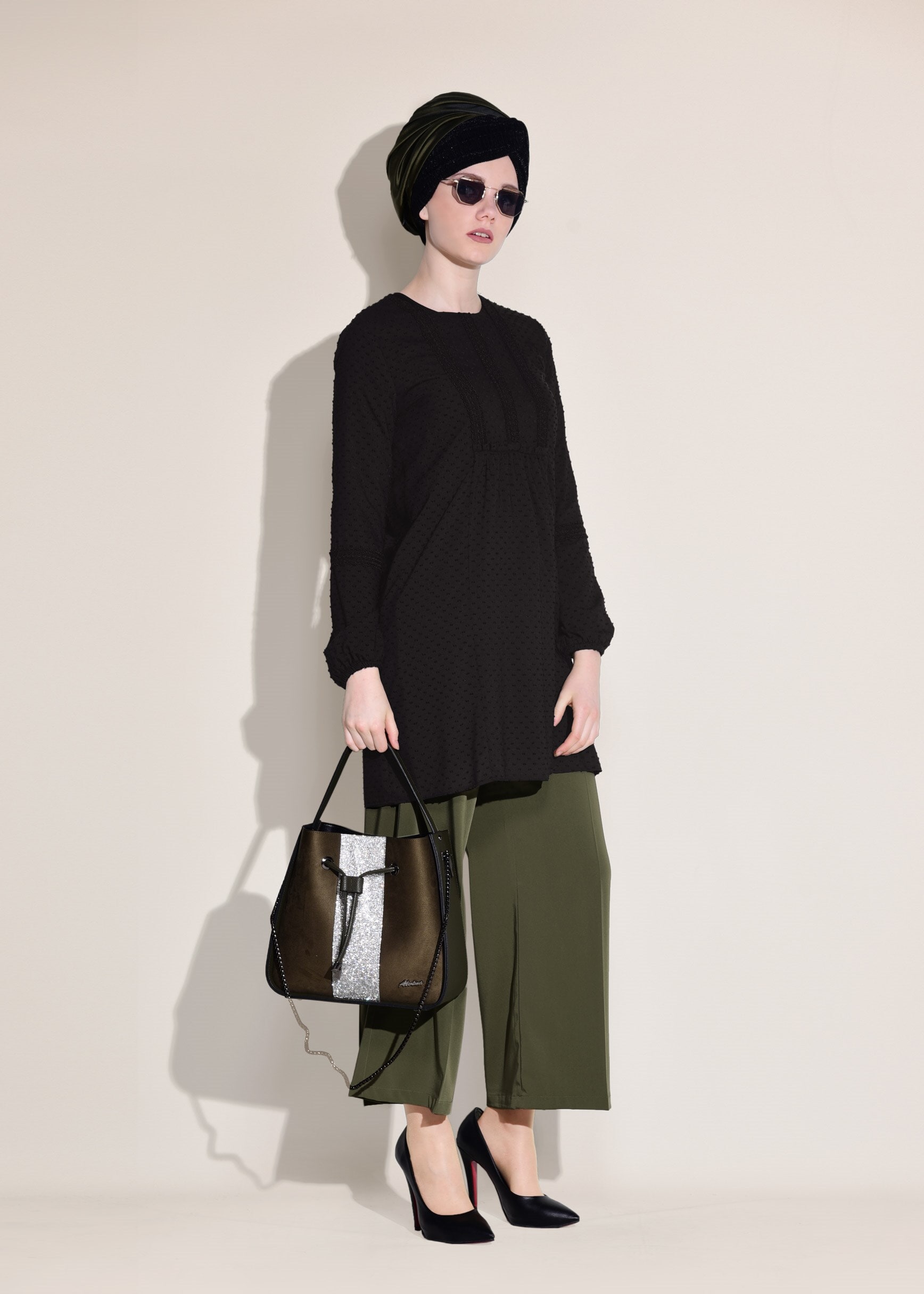 Tesettür giyim HAKİ CEP DETAYLI BOL KESİM PANTOLON 7289