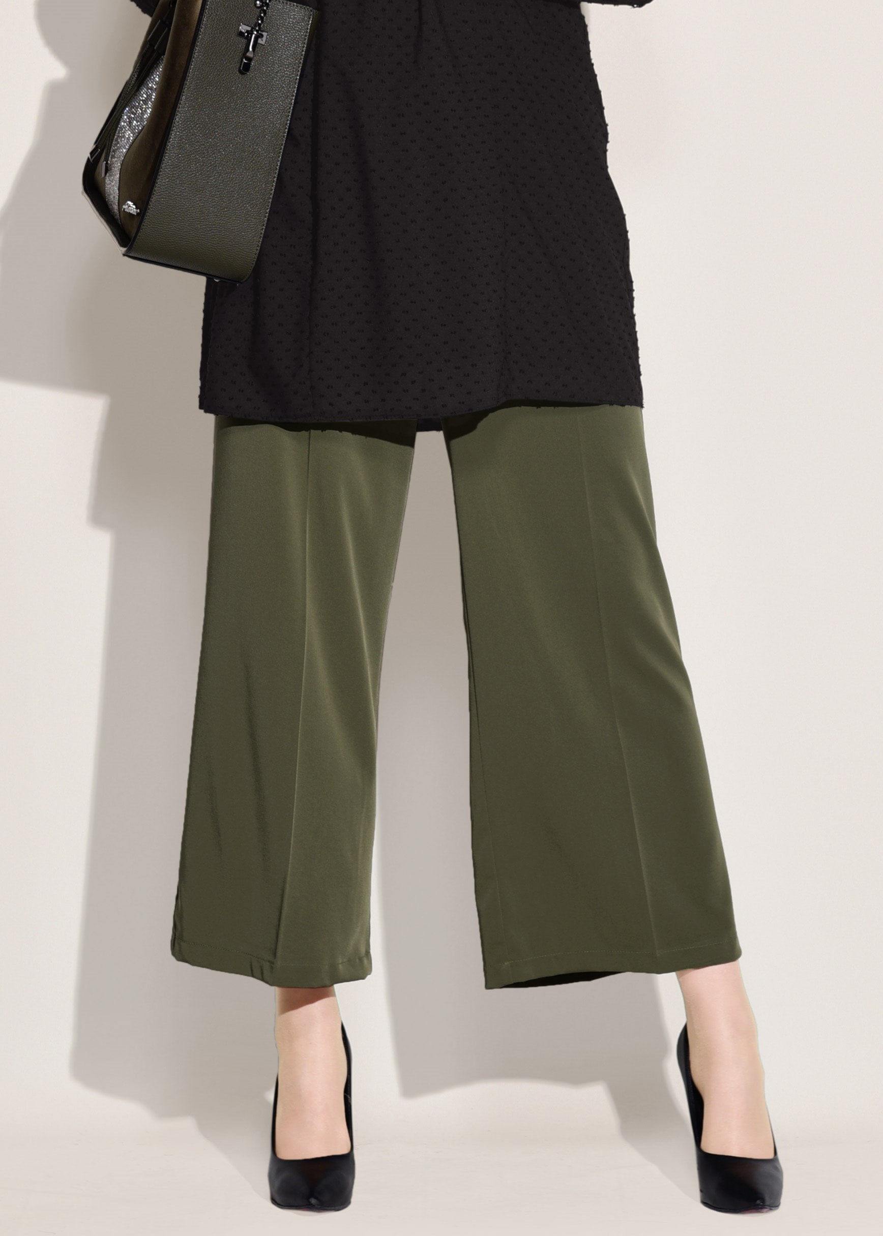 Tesettür giyim HAKİ CEP DETAYLI BOL KESİM PANTOLON 7289