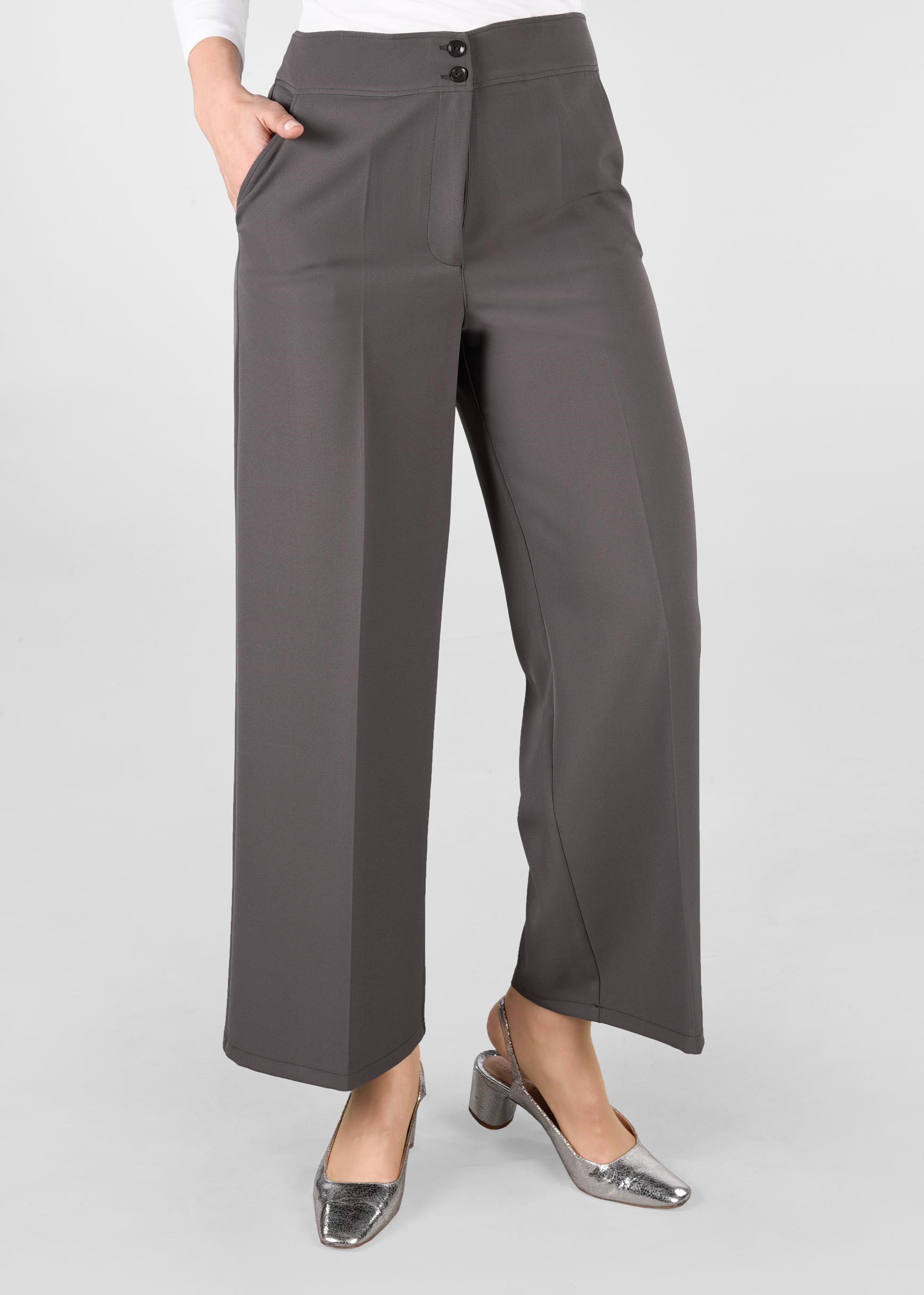 Tesettür giyim GRİ CEP DETAYLI BOL KESİM PANTOLON 7289