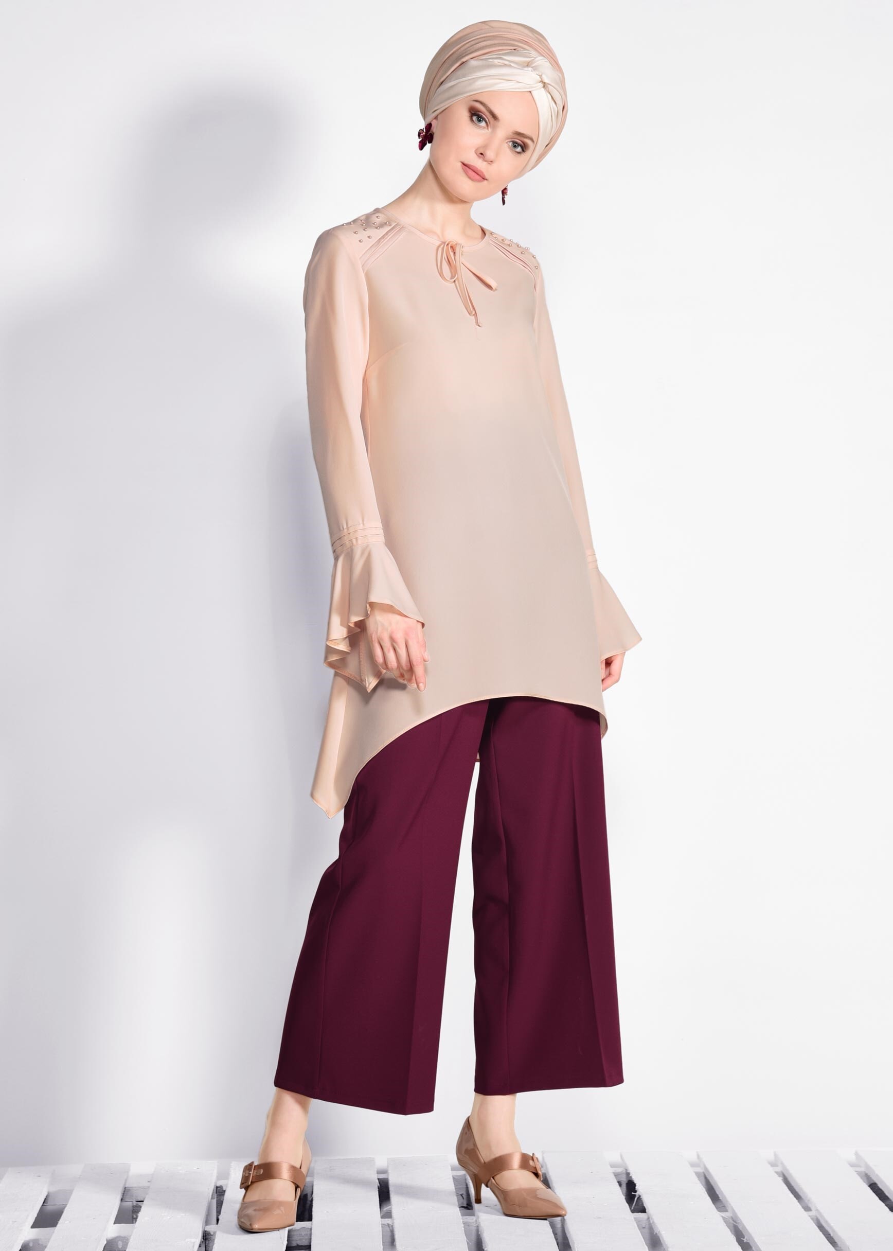 Tesettür giyim MOR CEP DETAYLI BOL KESİM PANTOLON 7289