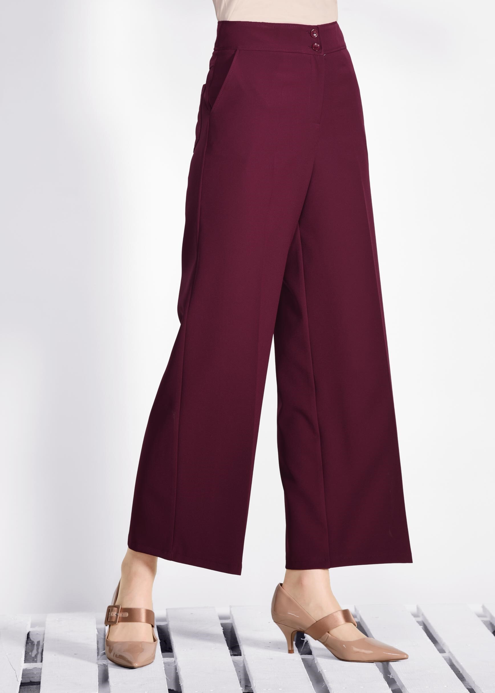 Tesettür giyim MOR CEP DETAYLI BOL KESİM PANTOLON 7289