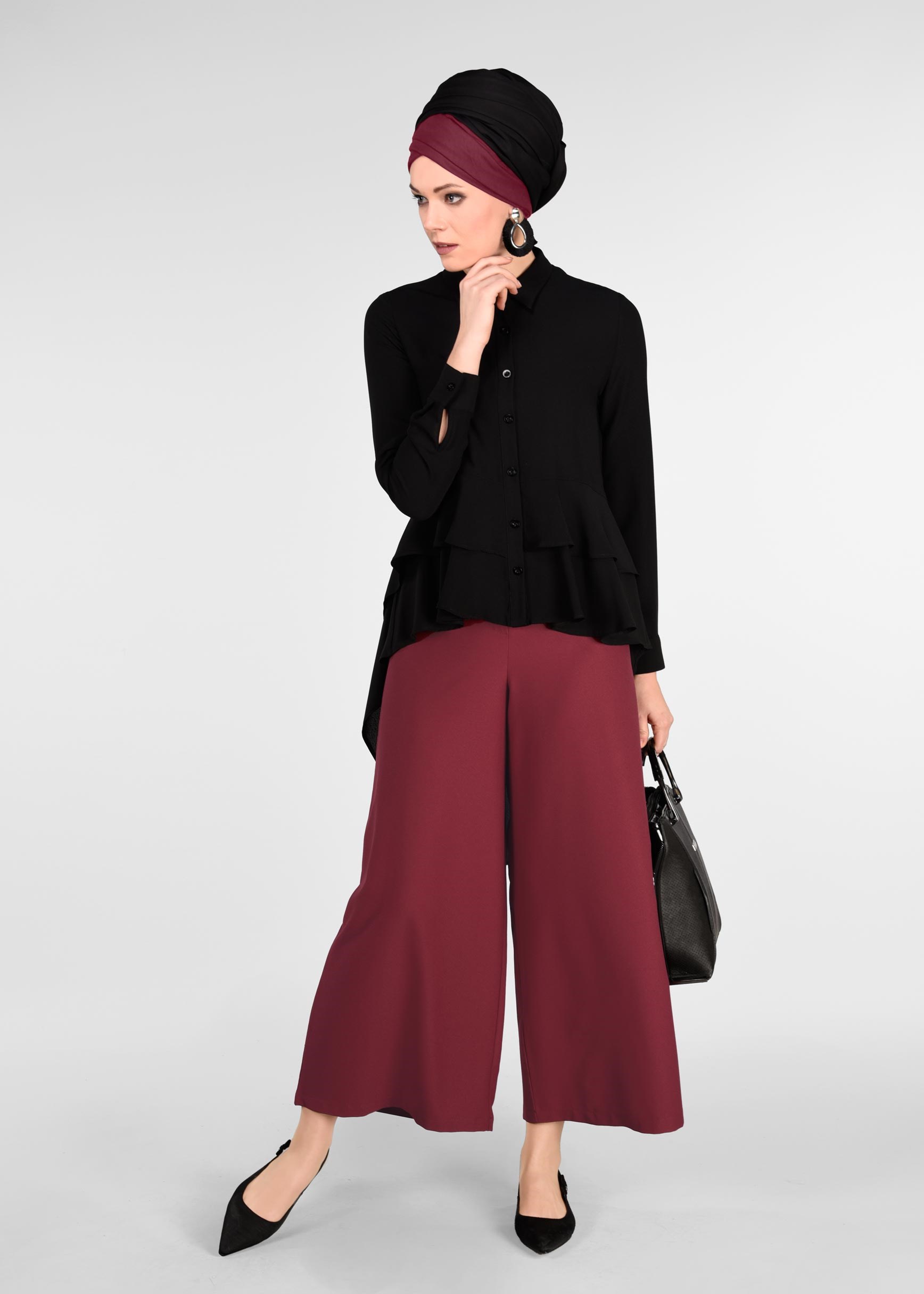 Tesettür giyim BORDO SALAŞ PANTOLON 7290