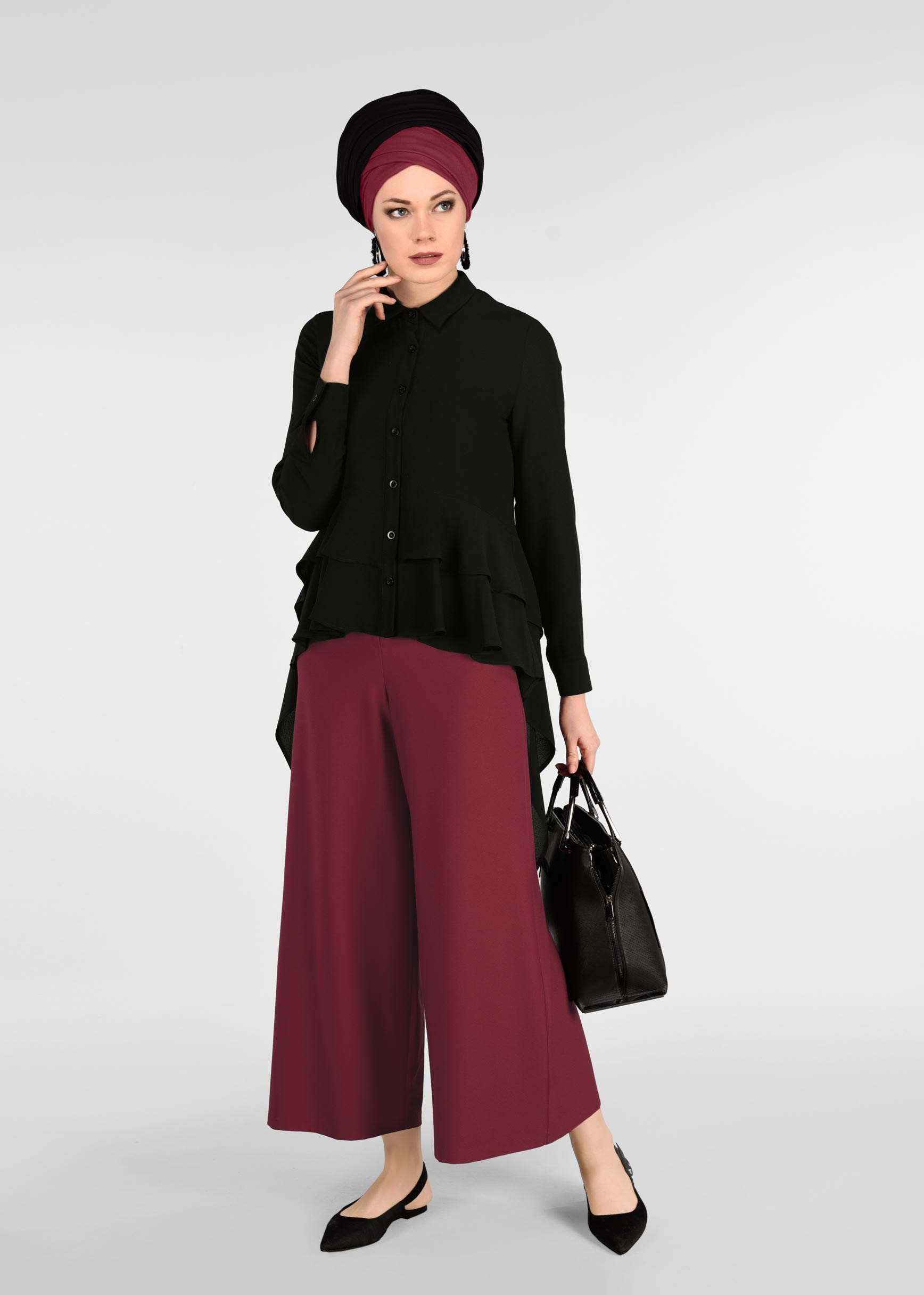 Tesettür giyim BORDO SALAŞ PANTOLON 7290