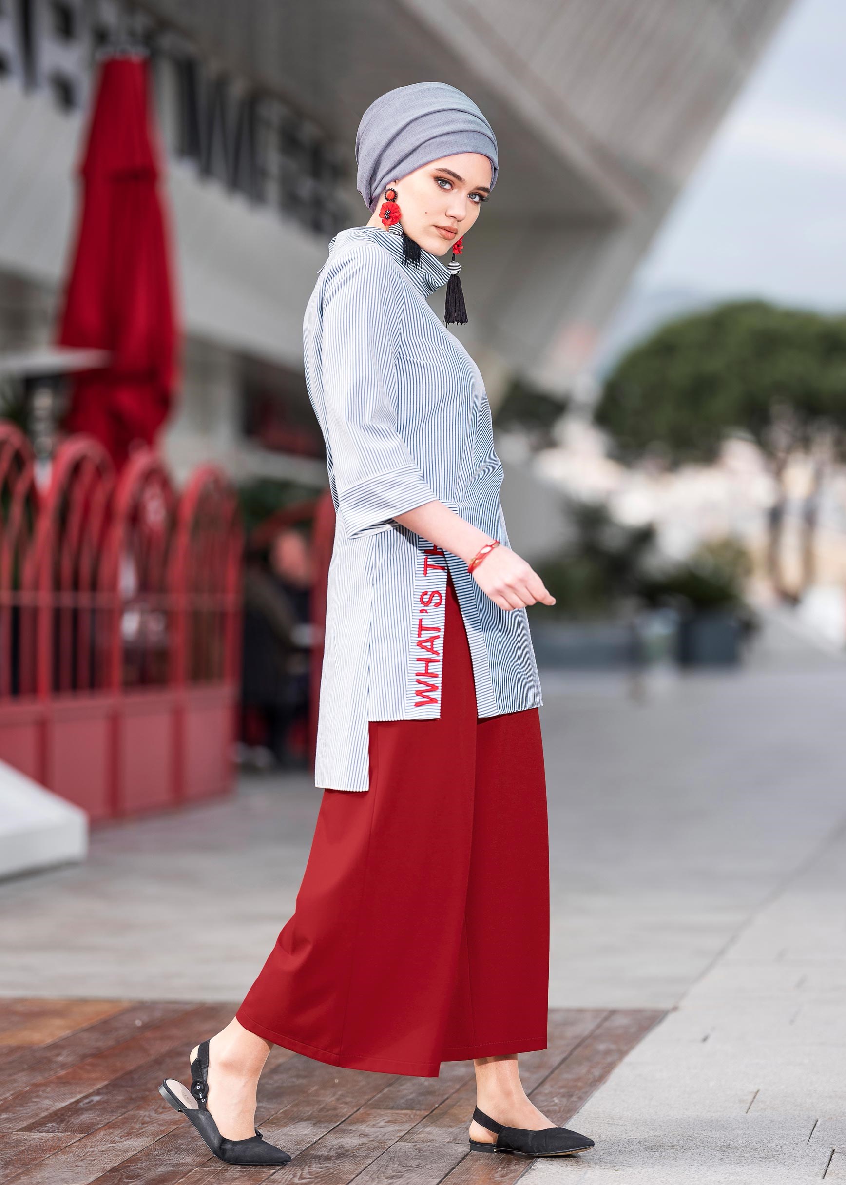 Tesettür giyim BORDO SALAŞ PANTOLON 7290