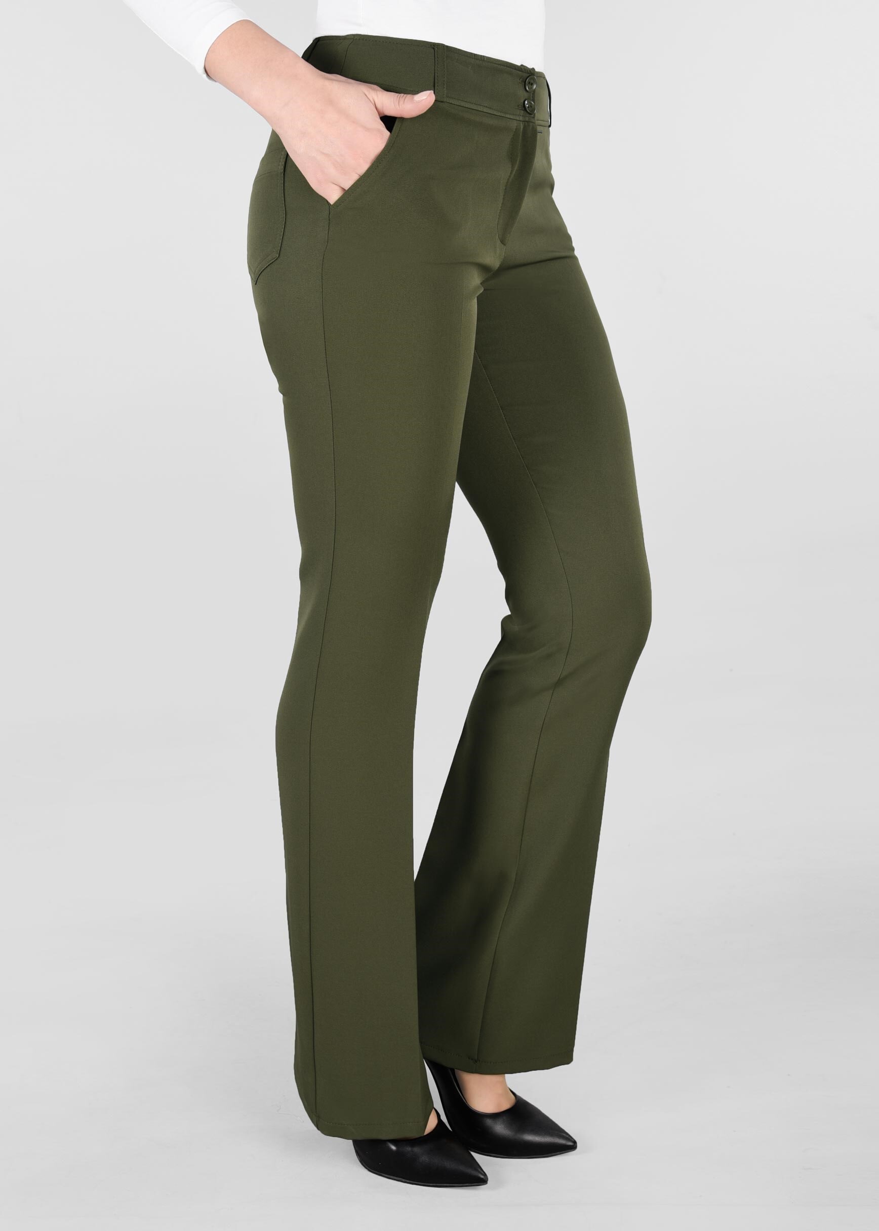 Tesettür giyim HAKİ BOL PAÇA KLASİK PANTOLON 7291