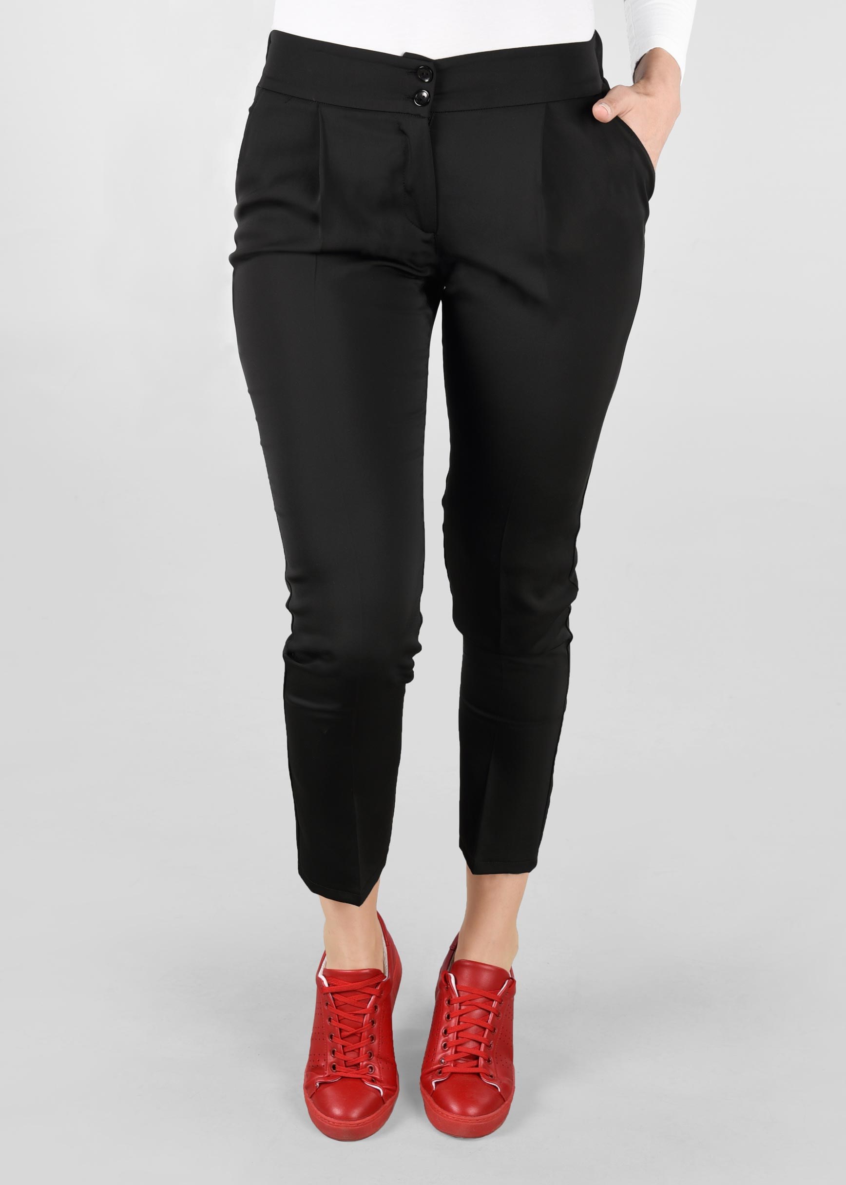 Tesettür giyim SİYAH PİLE DETAYLI CEPLİ PANTOLON 7292