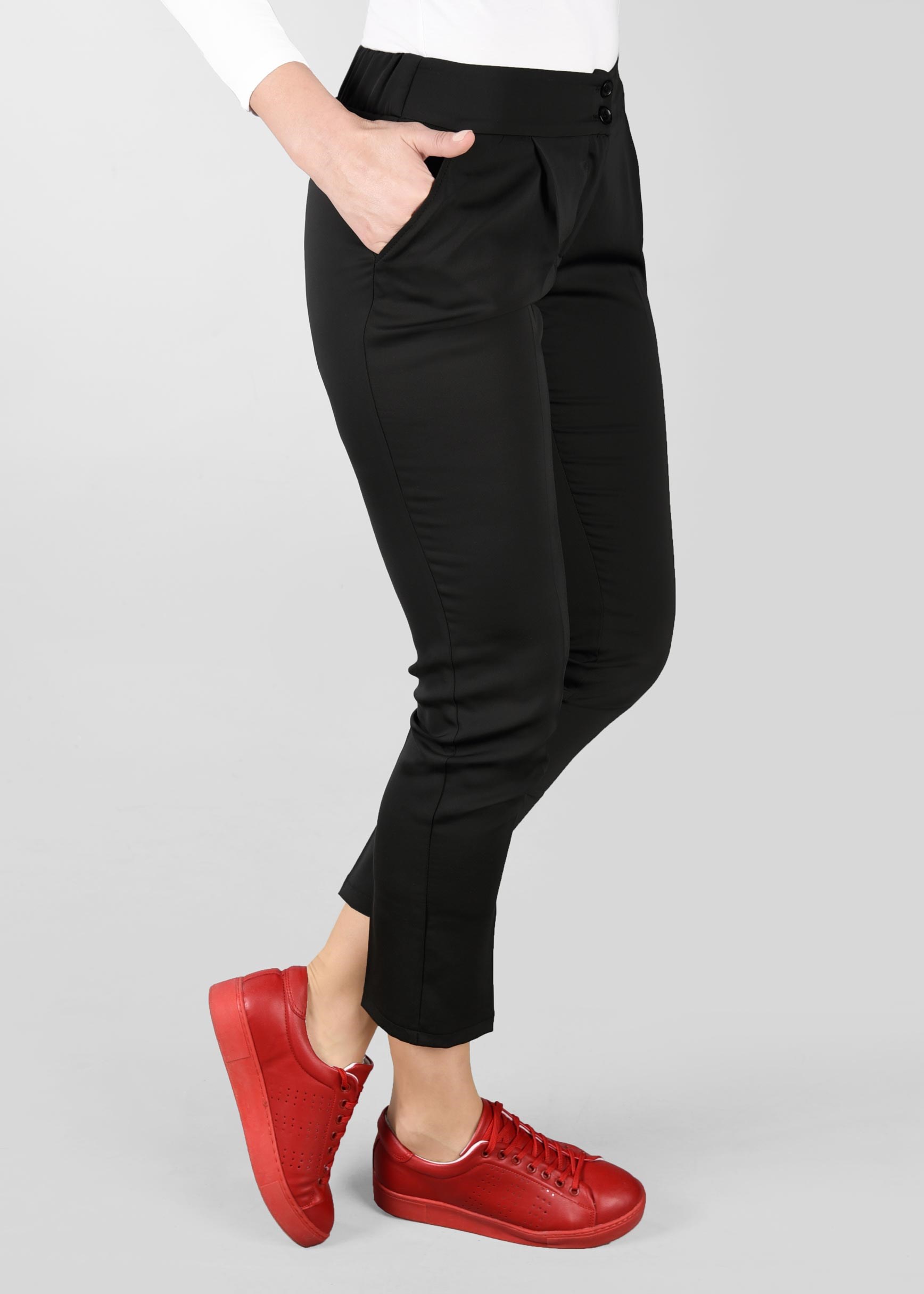 Tesettür giyim SİYAH PİLE DETAYLI CEPLİ PANTOLON 7292