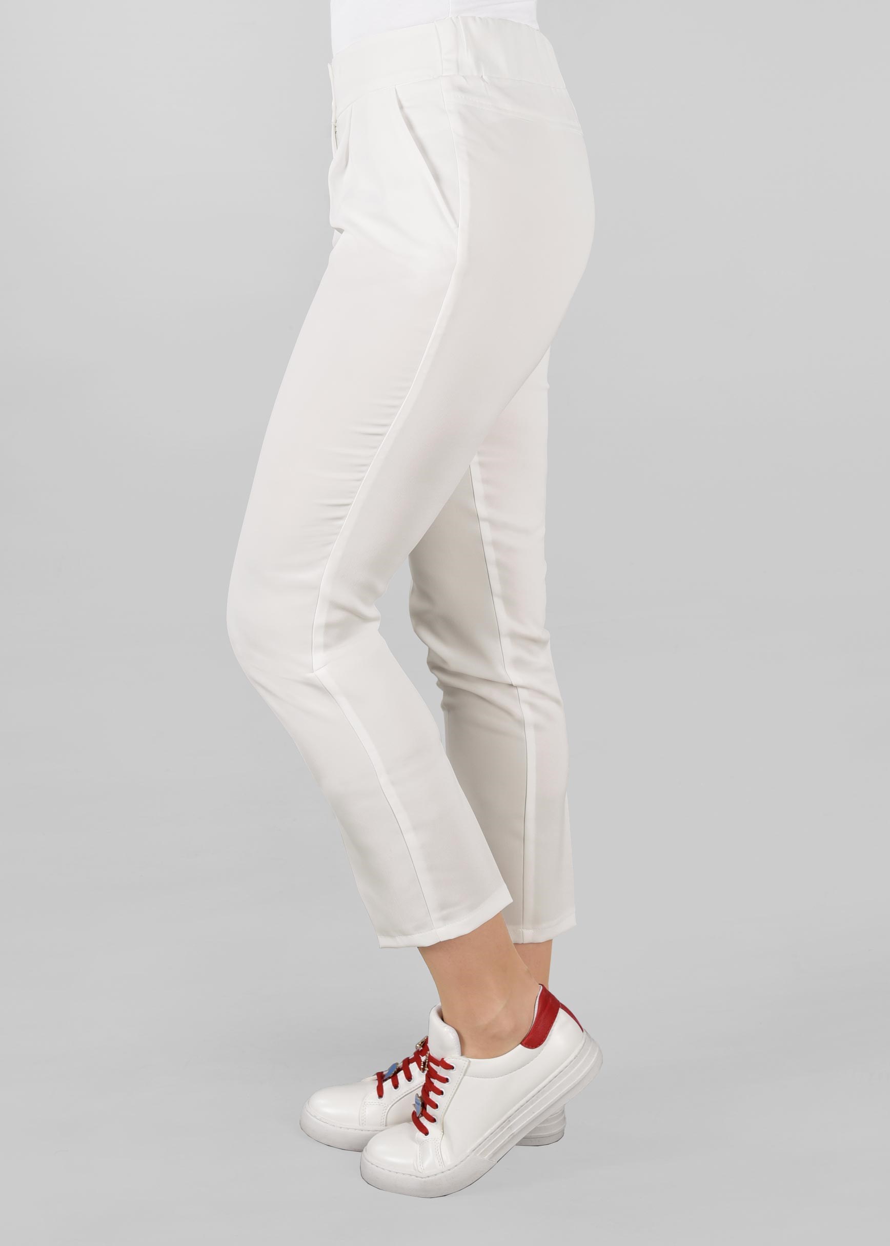 Tesettür giyim BEYAZ PİLE DETAYLI CEPLİ PANTOLON 7292