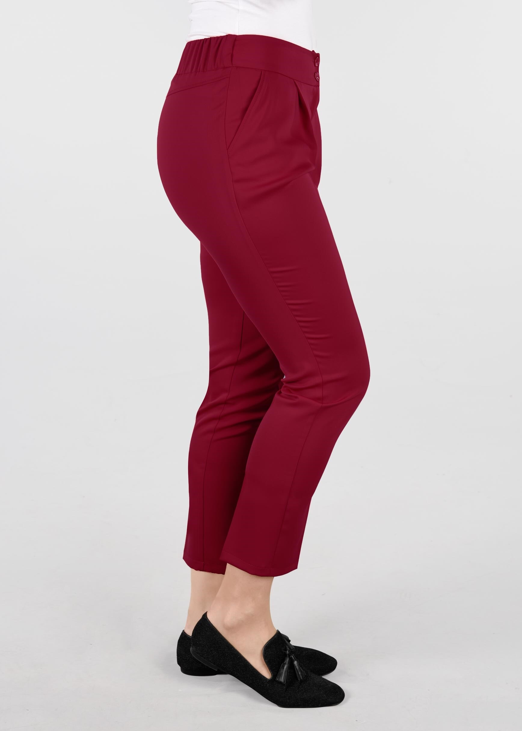 Tesettür giyim KIRMIZI PİLE DETAYLI CEPLİ PANTOLON 7292