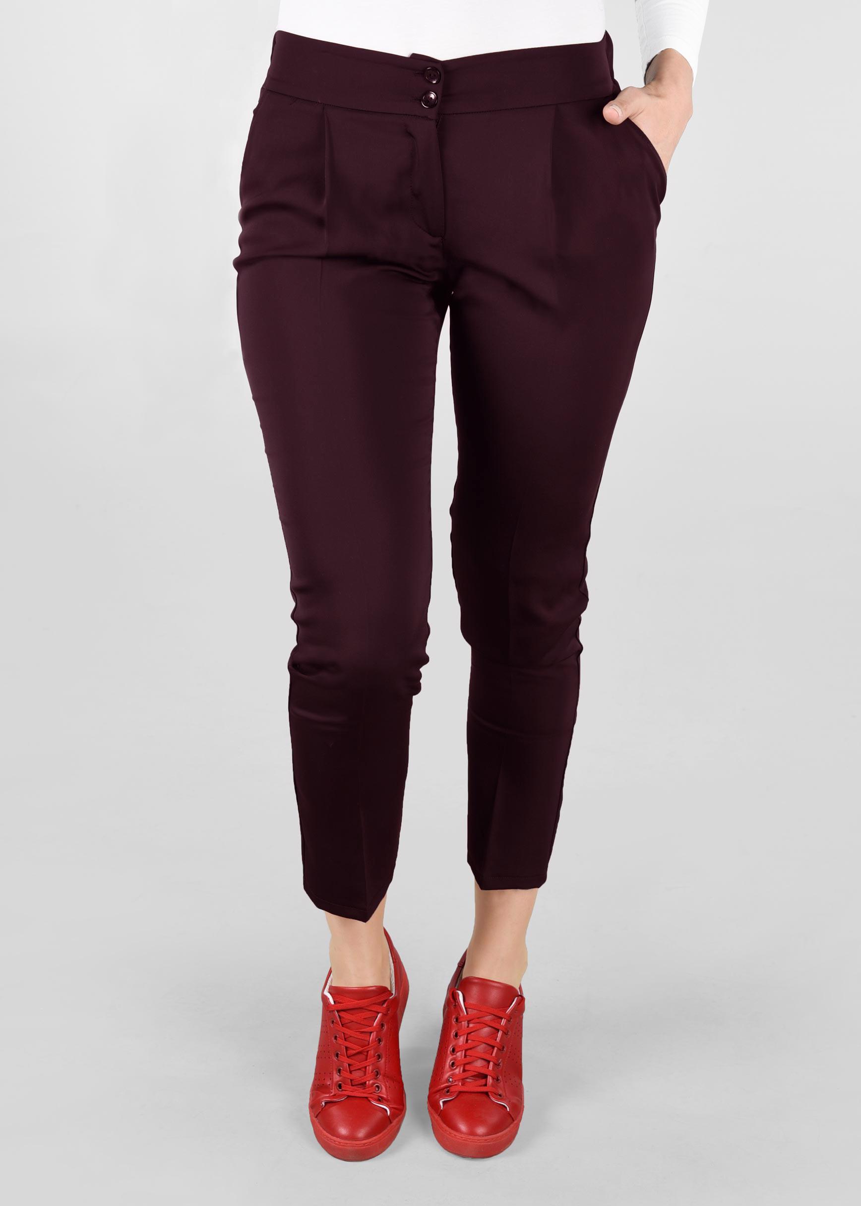 Tesettür giyim MOR PİLE DETAYLI CEPLİ PANTOLON 7292