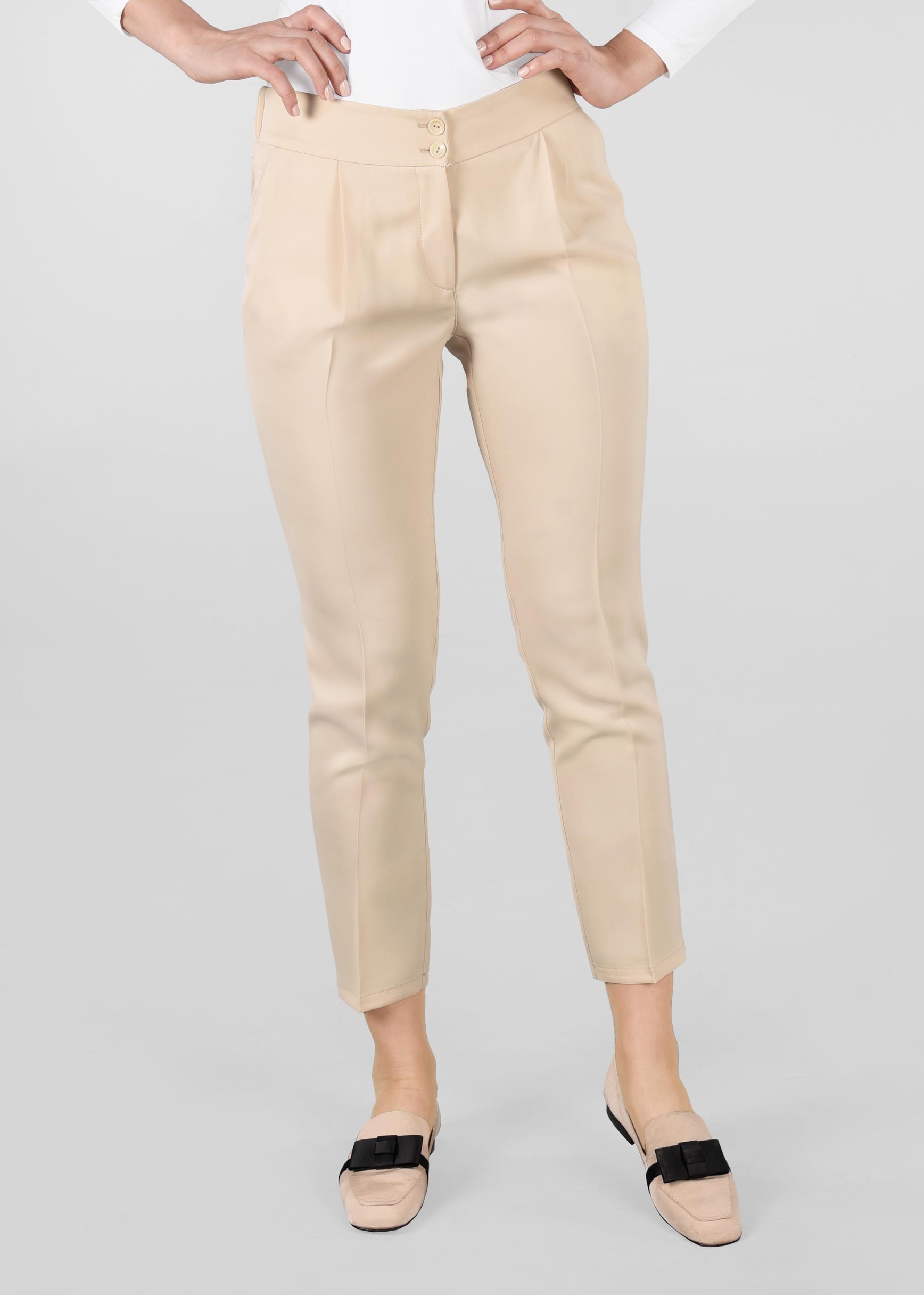 Tesettür giyim EKRU PİLE DETAYLI CEPLİ PANTOLON 7292