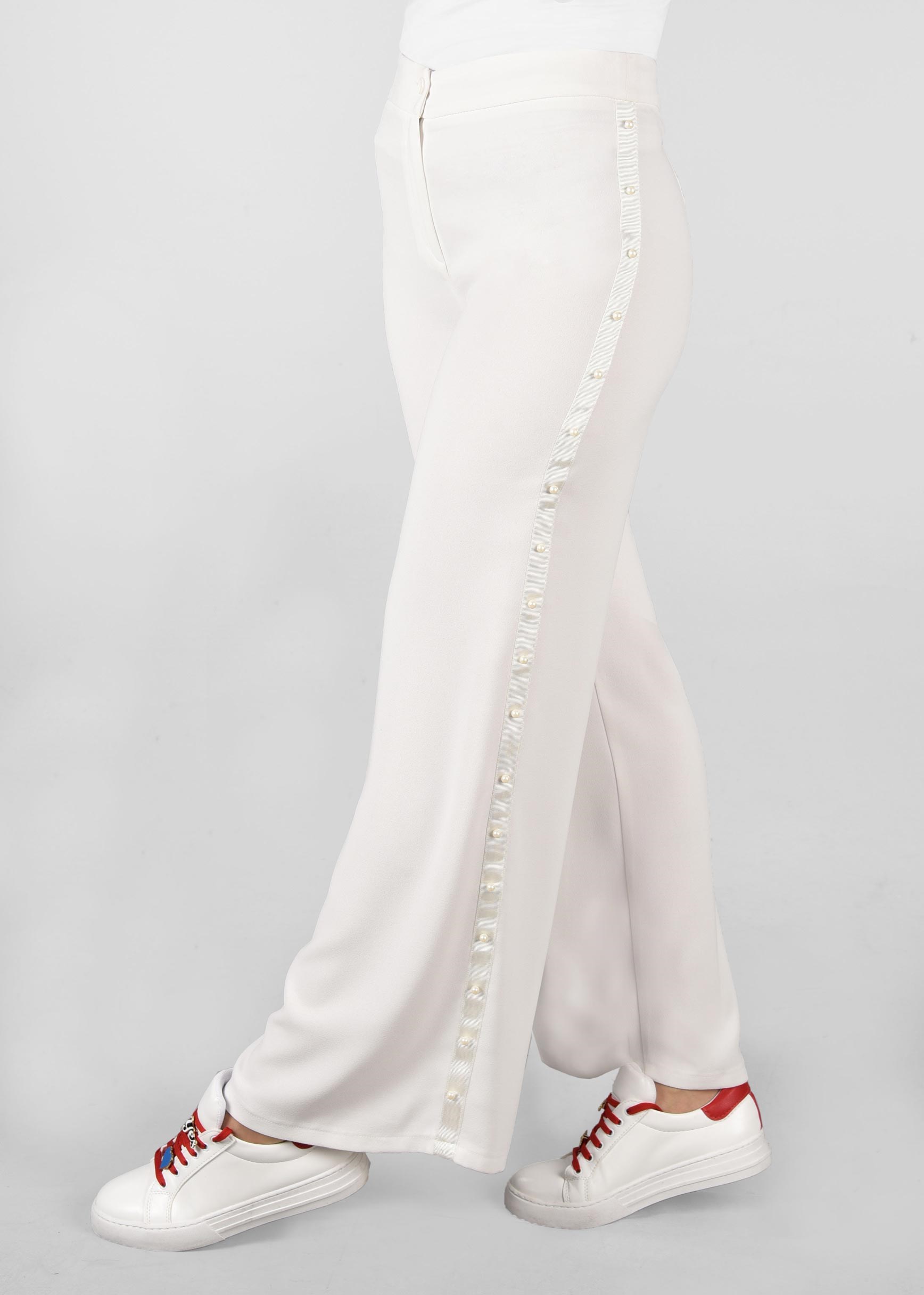 Tesettür giyim BEYAZ ŞERİTLİ İNCİ DETAYLI SALAŞ PANTOLON 7293