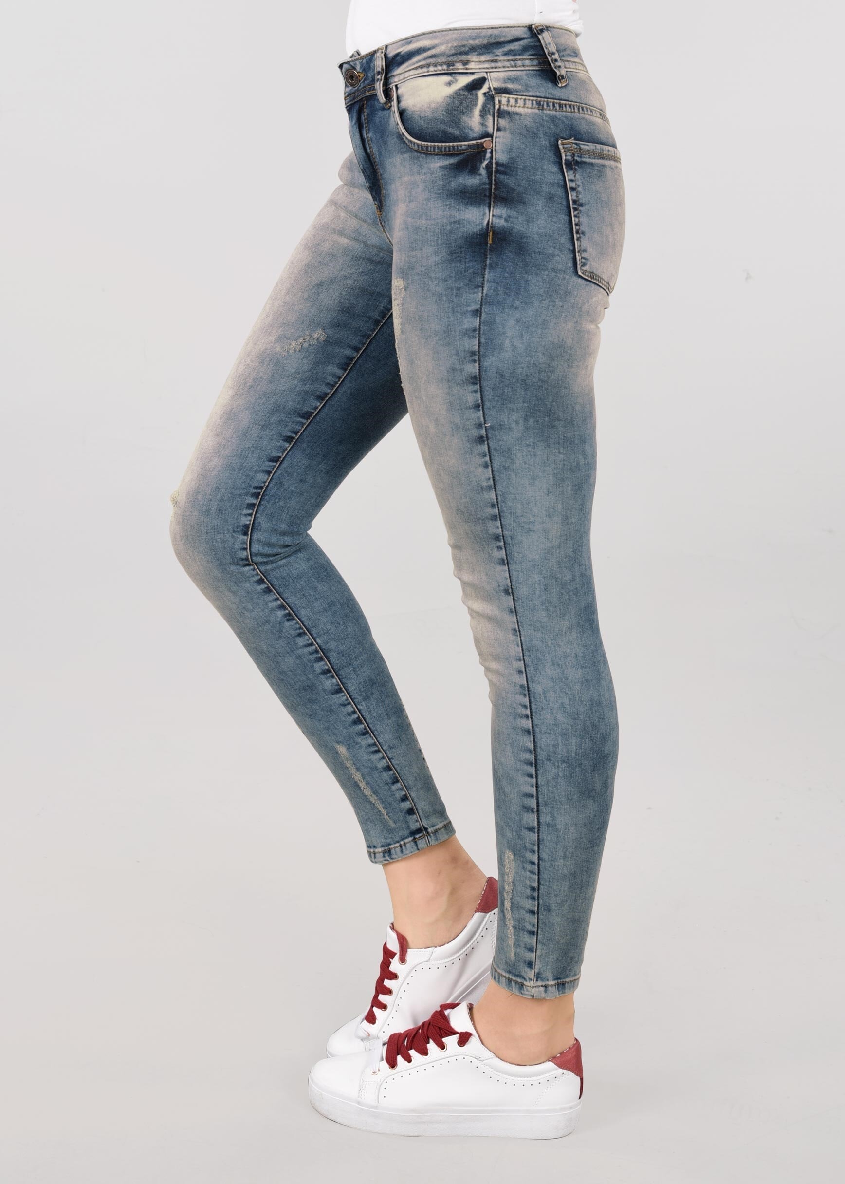 Tesettür giyim MAVİ CEPLİ ESKİTME DENİM PANTOLON 7298