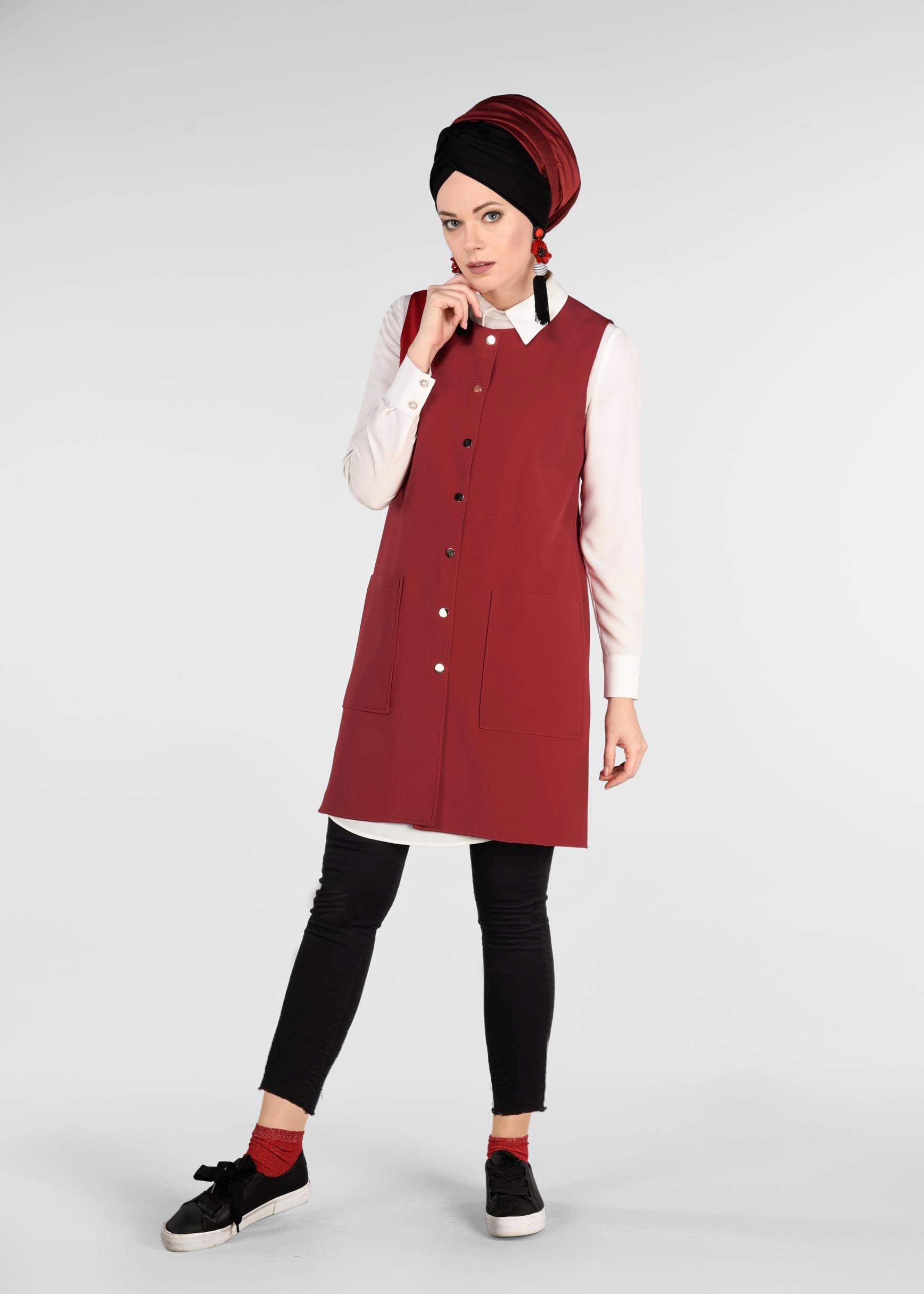 Tesettür giyim SİYAH BİLEK KISMI PÜSKÜLLÜ PANTOLON 7303