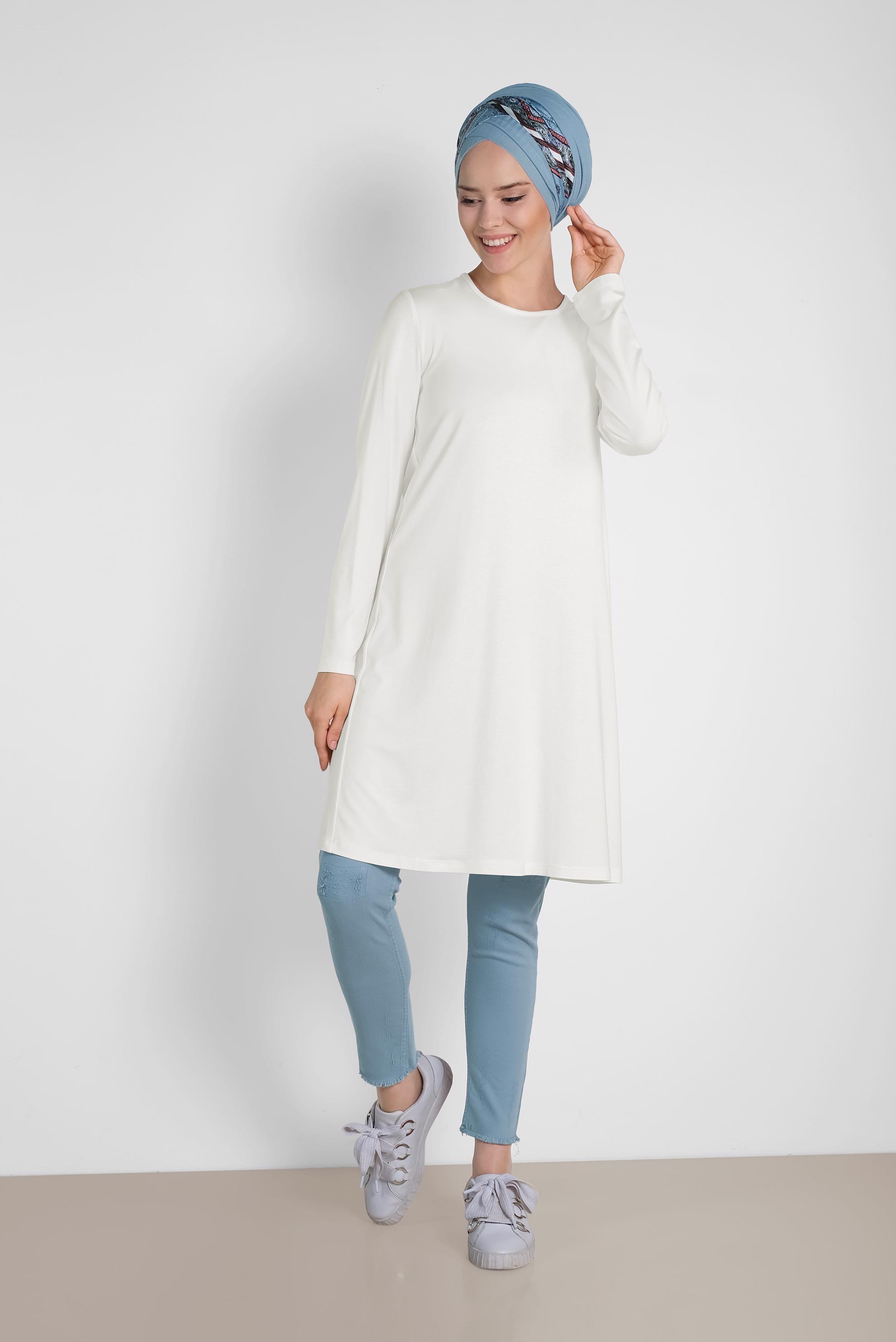 Tesettür giyim MAVİ BİLEK KISMI PÜSKÜLLÜ PANTOLON 7303