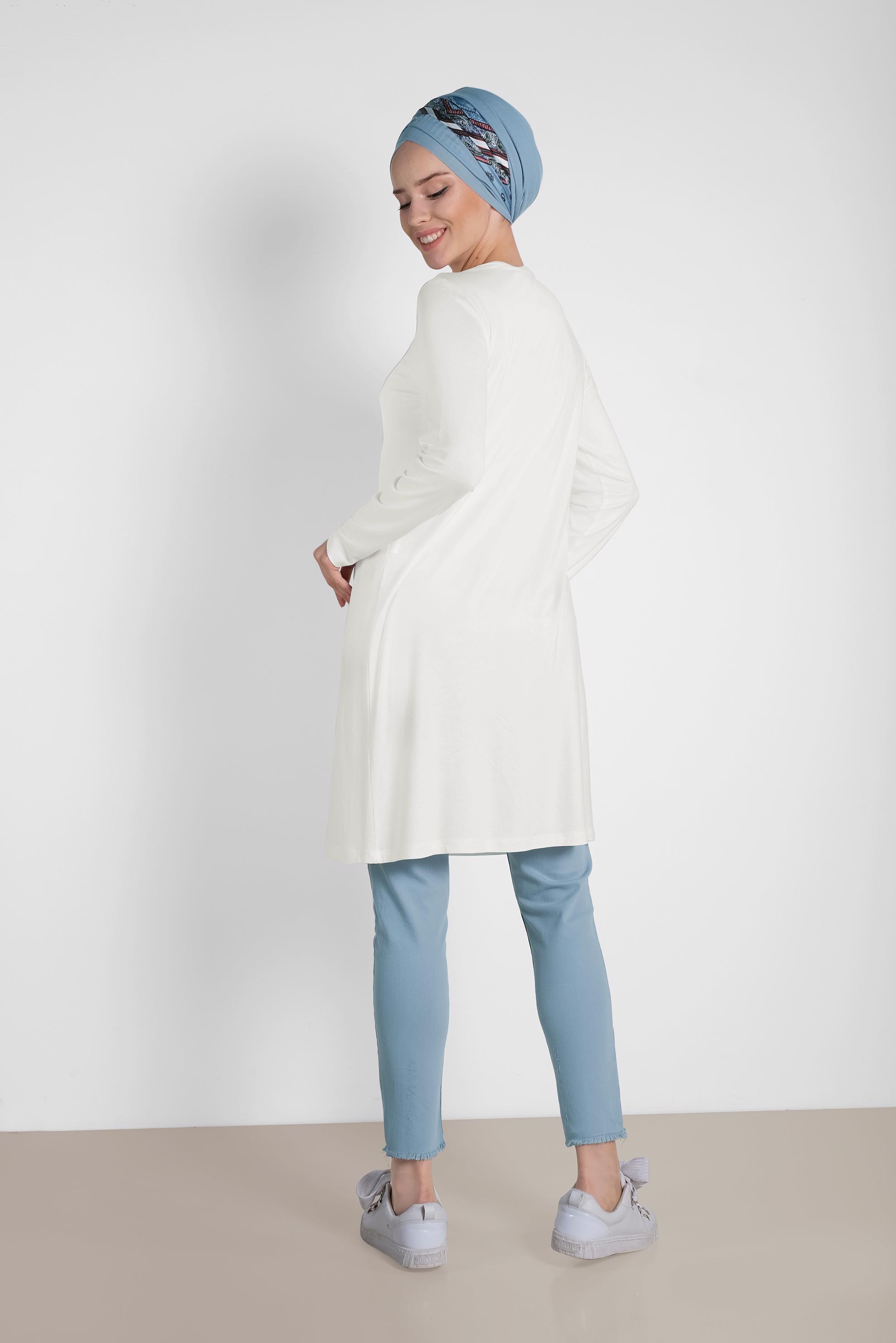 Tesettür giyim MAVİ BİLEK KISMI PÜSKÜLLÜ PANTOLON 7303