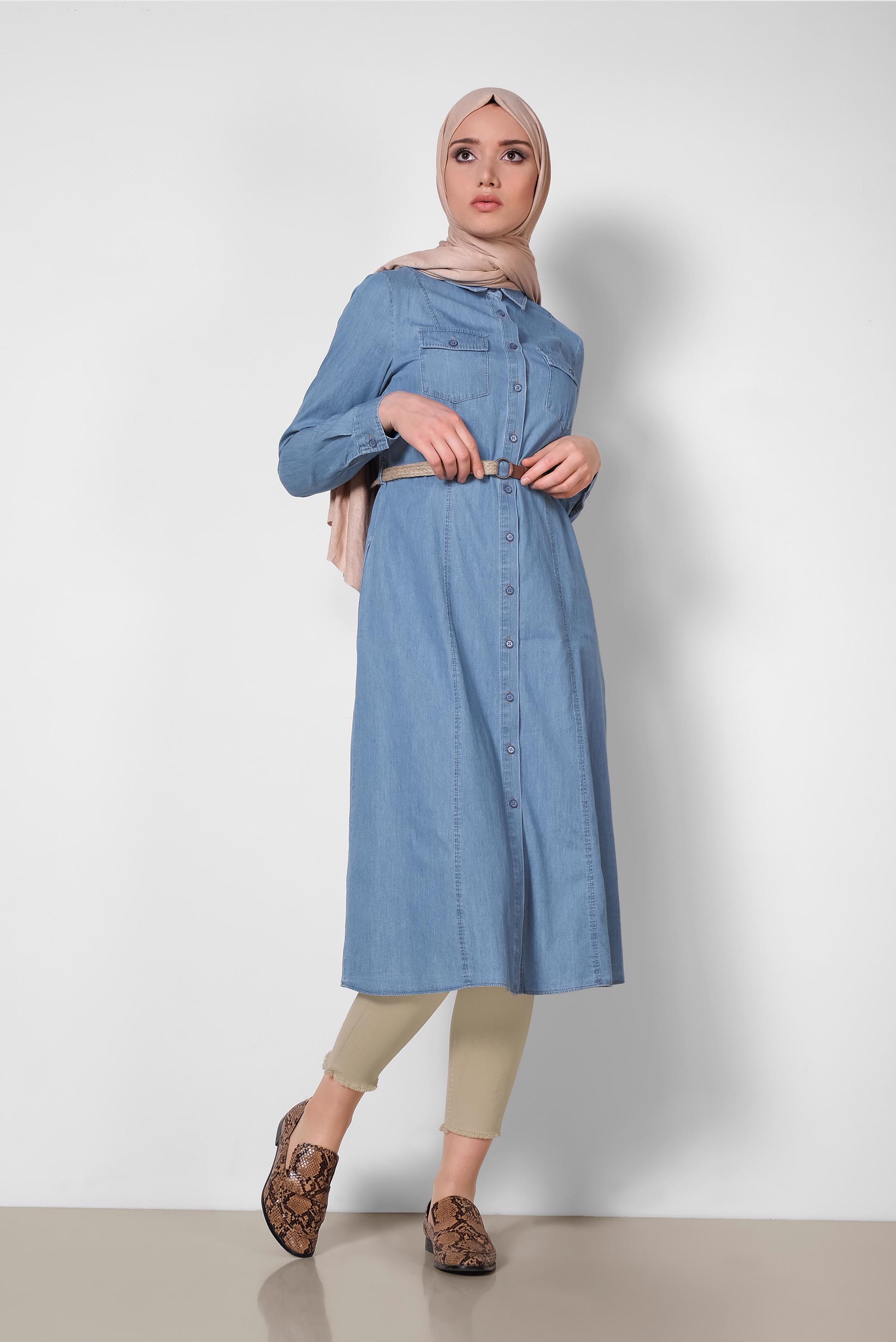 Tesettür giyim BEJ BİLEK KISMI PÜSKÜLLÜ PANTOLON 7303