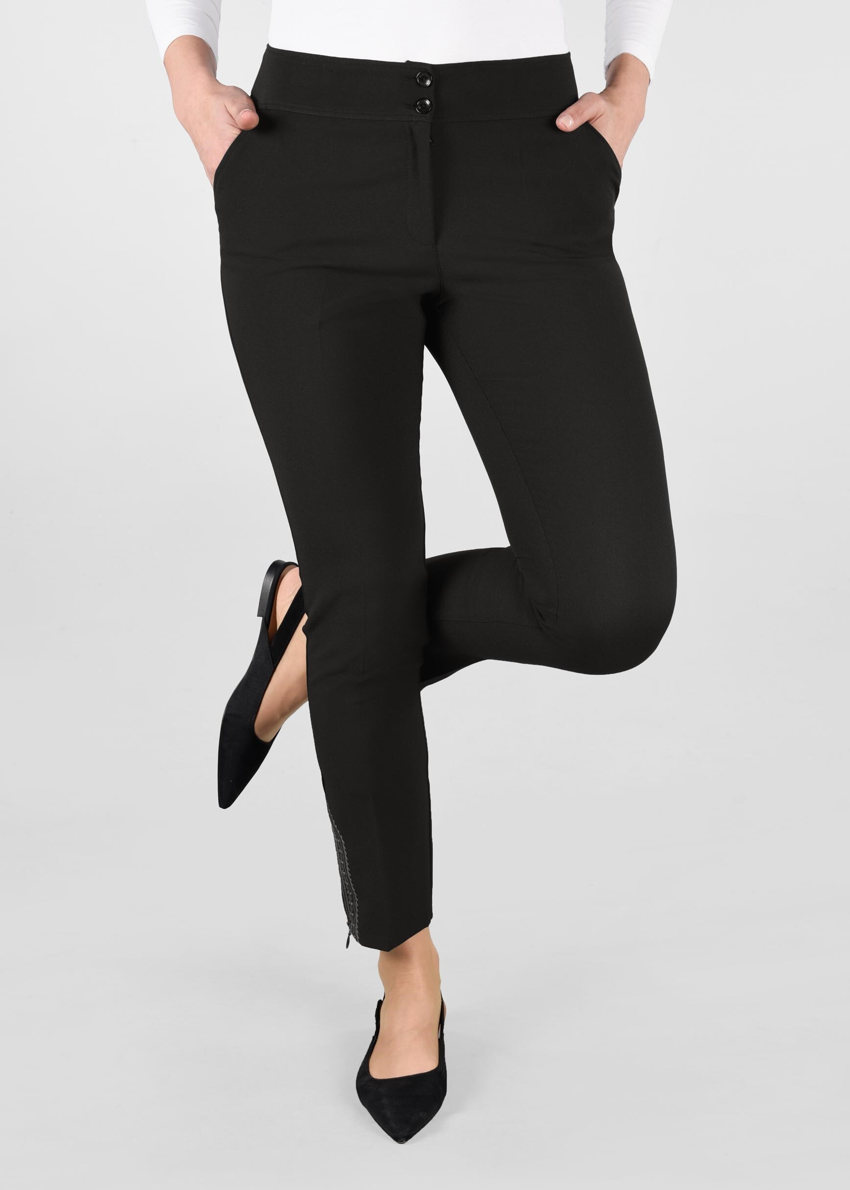 Tesettür giyim SİYAH BİLEK KISMI FERMUAR DETAYLI PANTOLON 7304