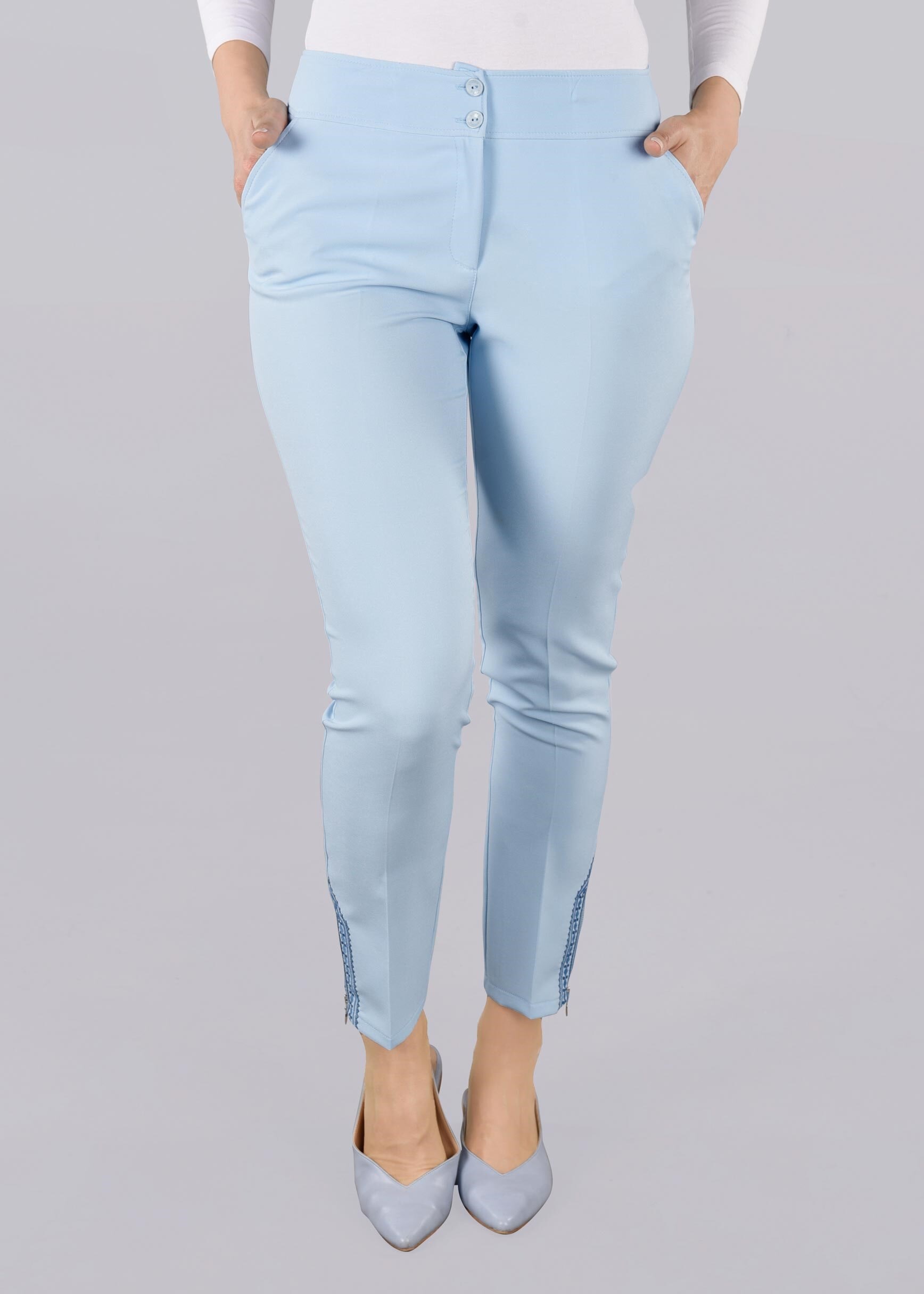 Tesettür giyim MAVİ BİLEK KISMI FERMUAR DETAYLI PANTOLON 7304