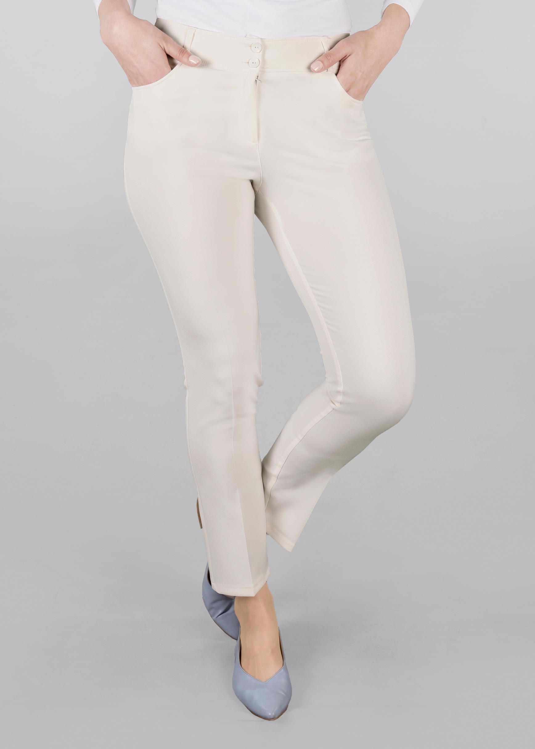 Tesettür giyim BEYAZ YÜKSEK BEL PANTOLON 7305