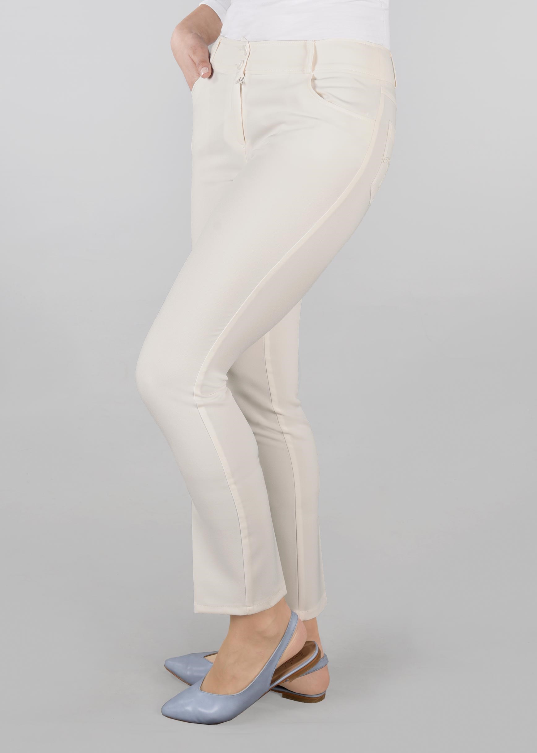 Tesettür giyim BEYAZ YÜKSEK BEL PANTOLON 7305