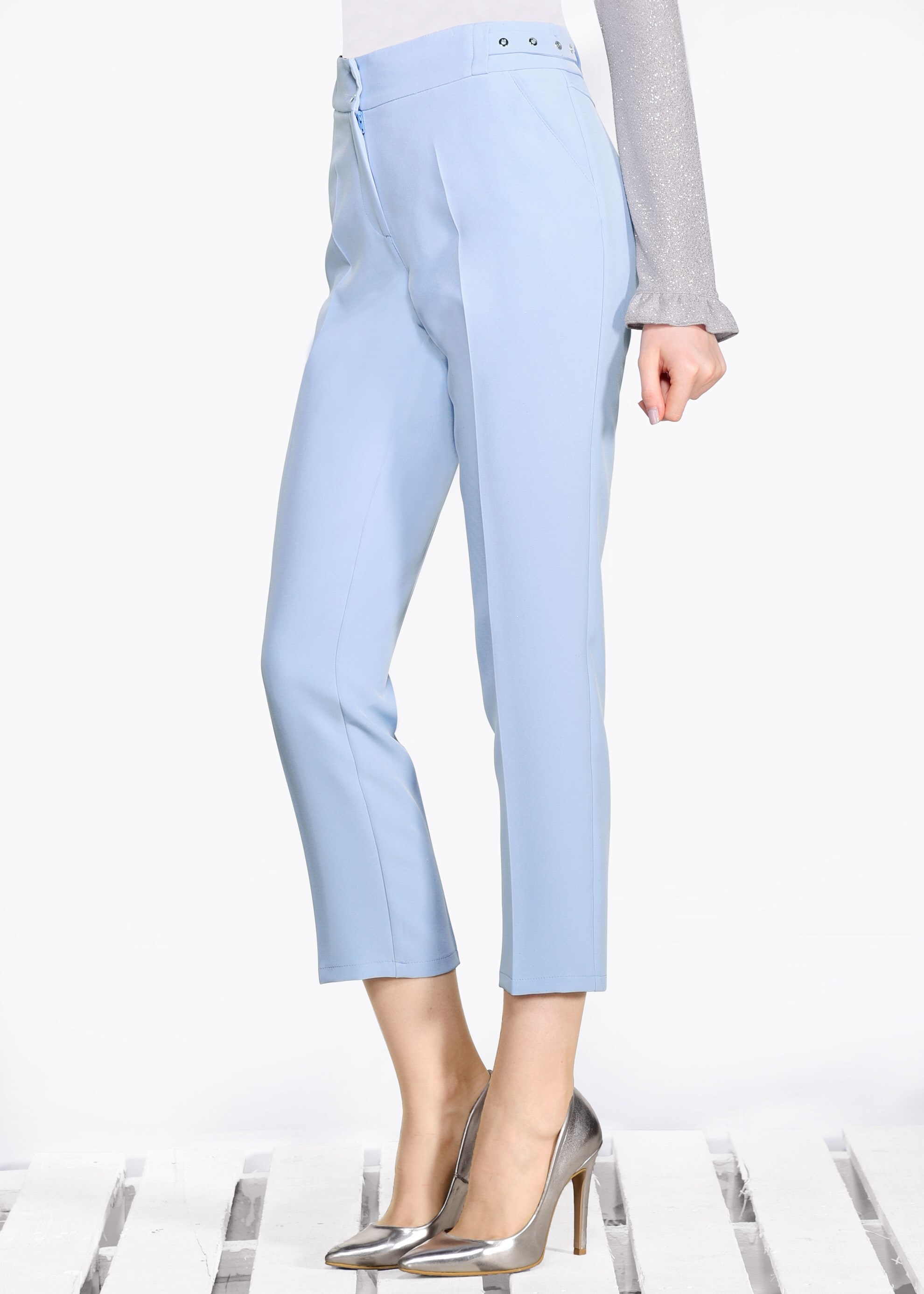 Tesettür giyim MAVİ BEL KISMI KUŞGÖZÜ DETAYLI PANTOLON 7307