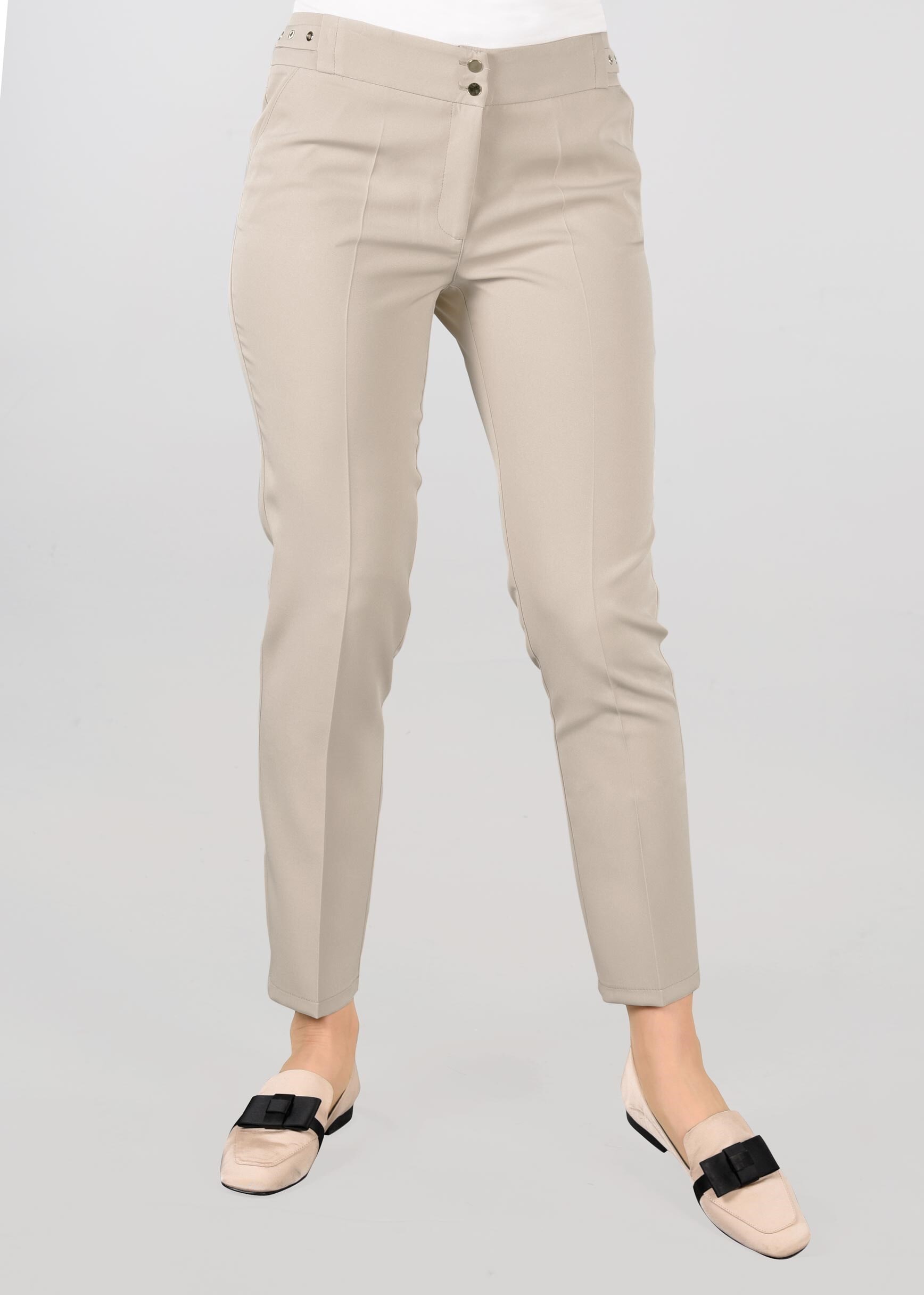 Tesettür giyim BEJ BEL KISMI KUŞGÖZÜ DETAYLI PANTOLON 7307