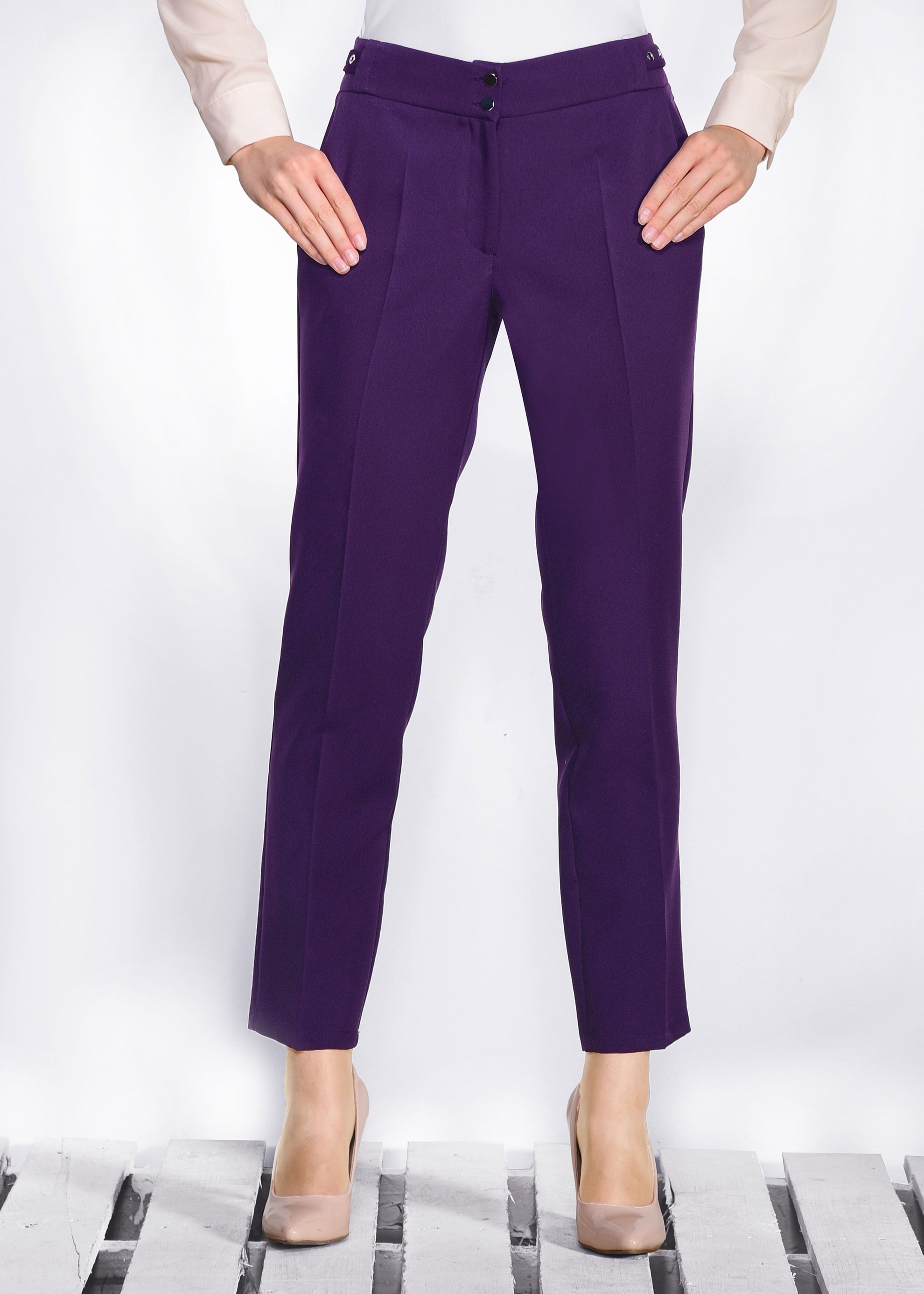 Tesettür giyim MOR BEL KISMI KUŞGÖZÜ DETAYLI PANTOLON 7307