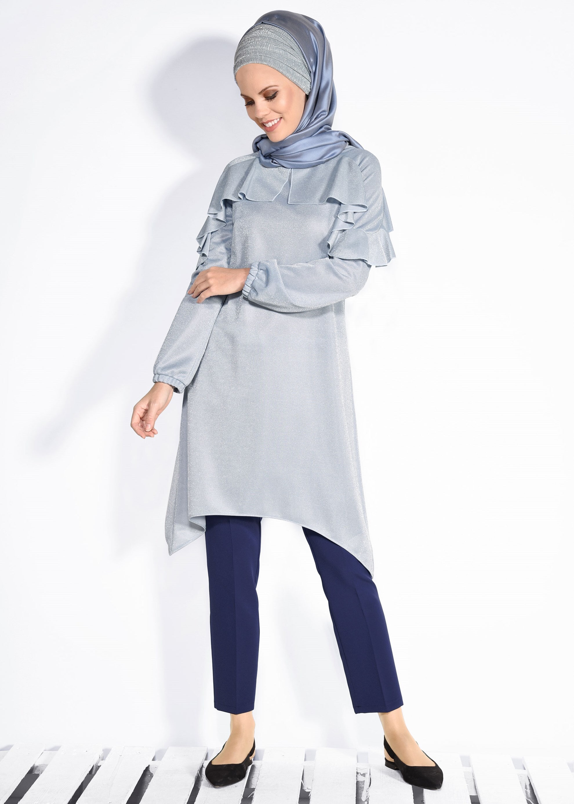 Tesettür giyim LACİVERT BEL KISMI KUŞGÖZÜ DETAYLI PANTOLON 7307