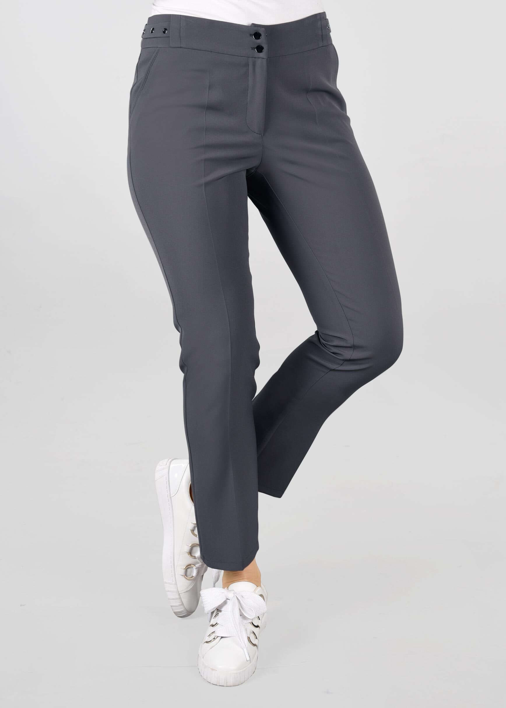 Tesettür giyim GRİ BEL KISMI KUŞGÖZÜ DETAYLI PANTOLON 7307