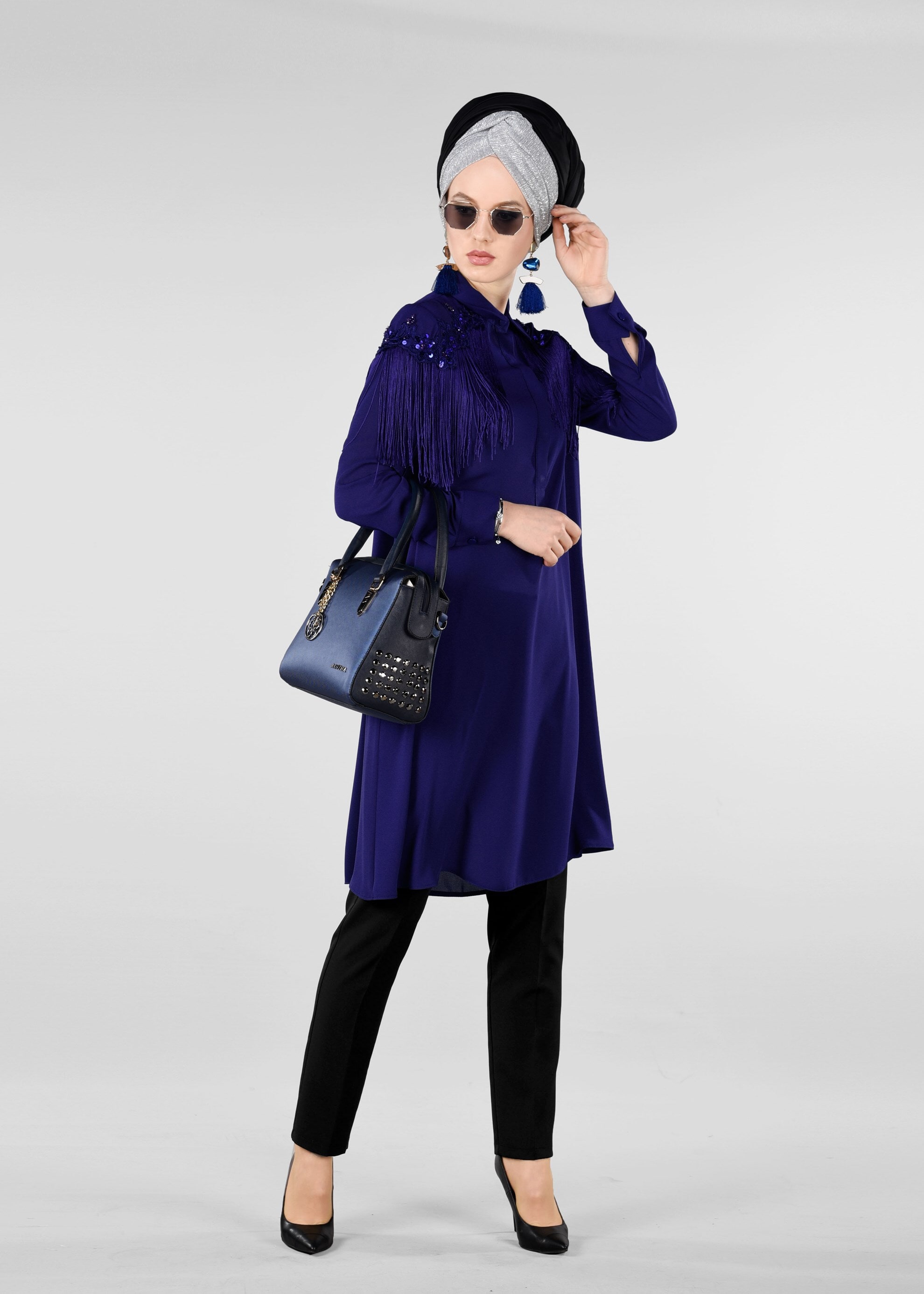 Tesettür giyim SİYAH BORU PAÇA PANTOLON 7309