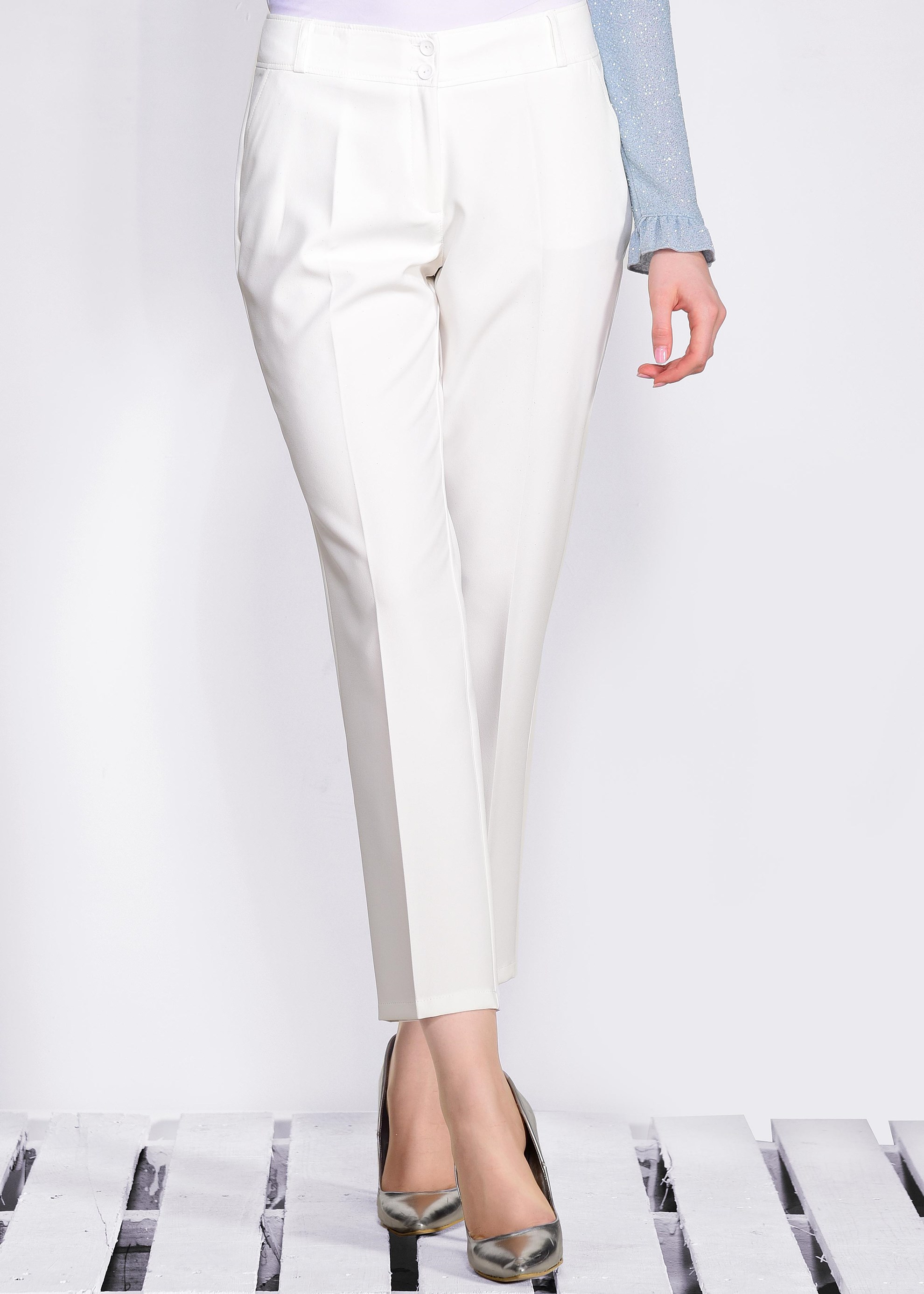 Tesettür giyim BEYAZ BORU PAÇA PANTOLON 7309