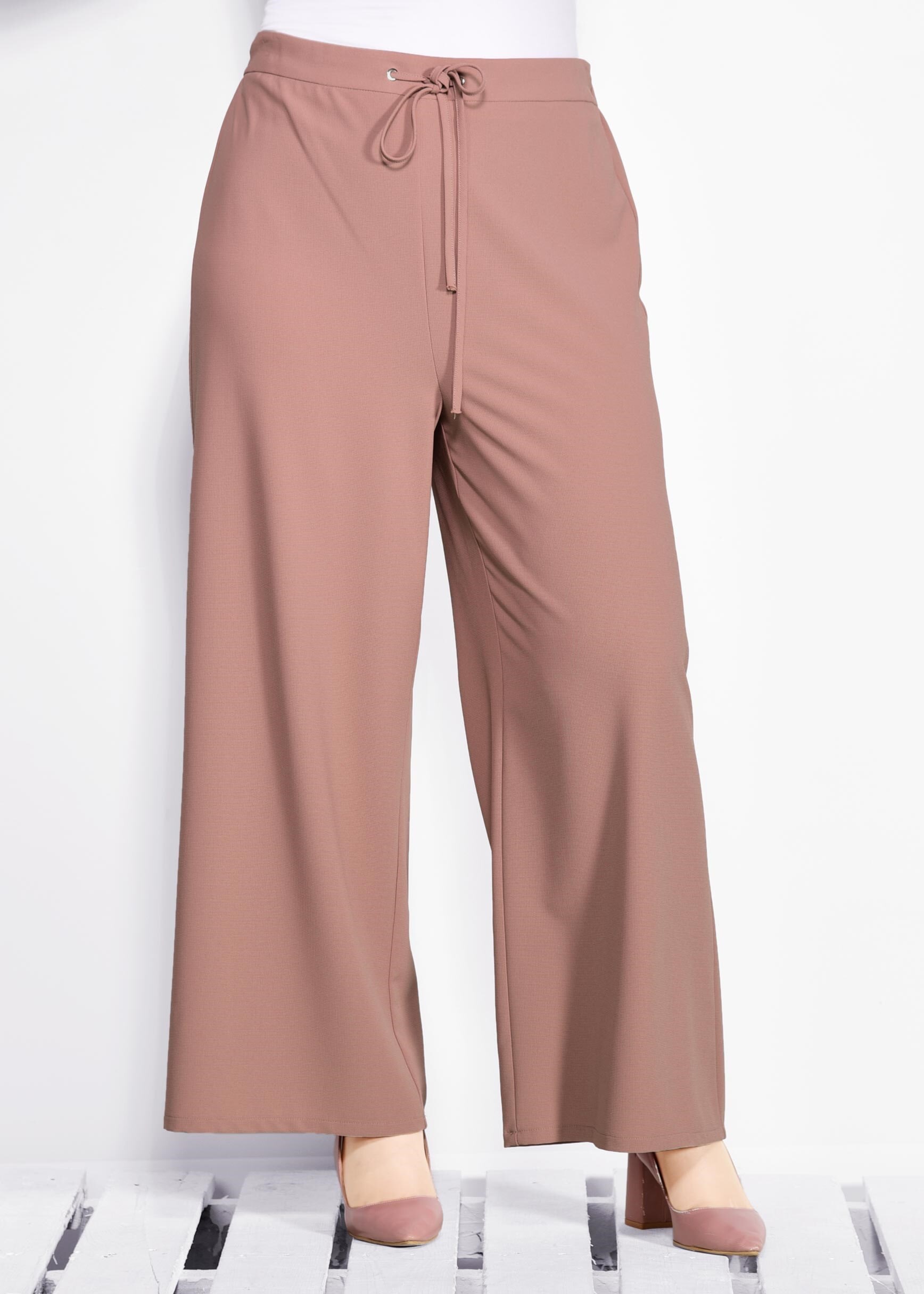 Tesettür giyim PUDRA BELİ LASTİKLİ BAĞCIKLI BOL KESİM PANTOLON 7311