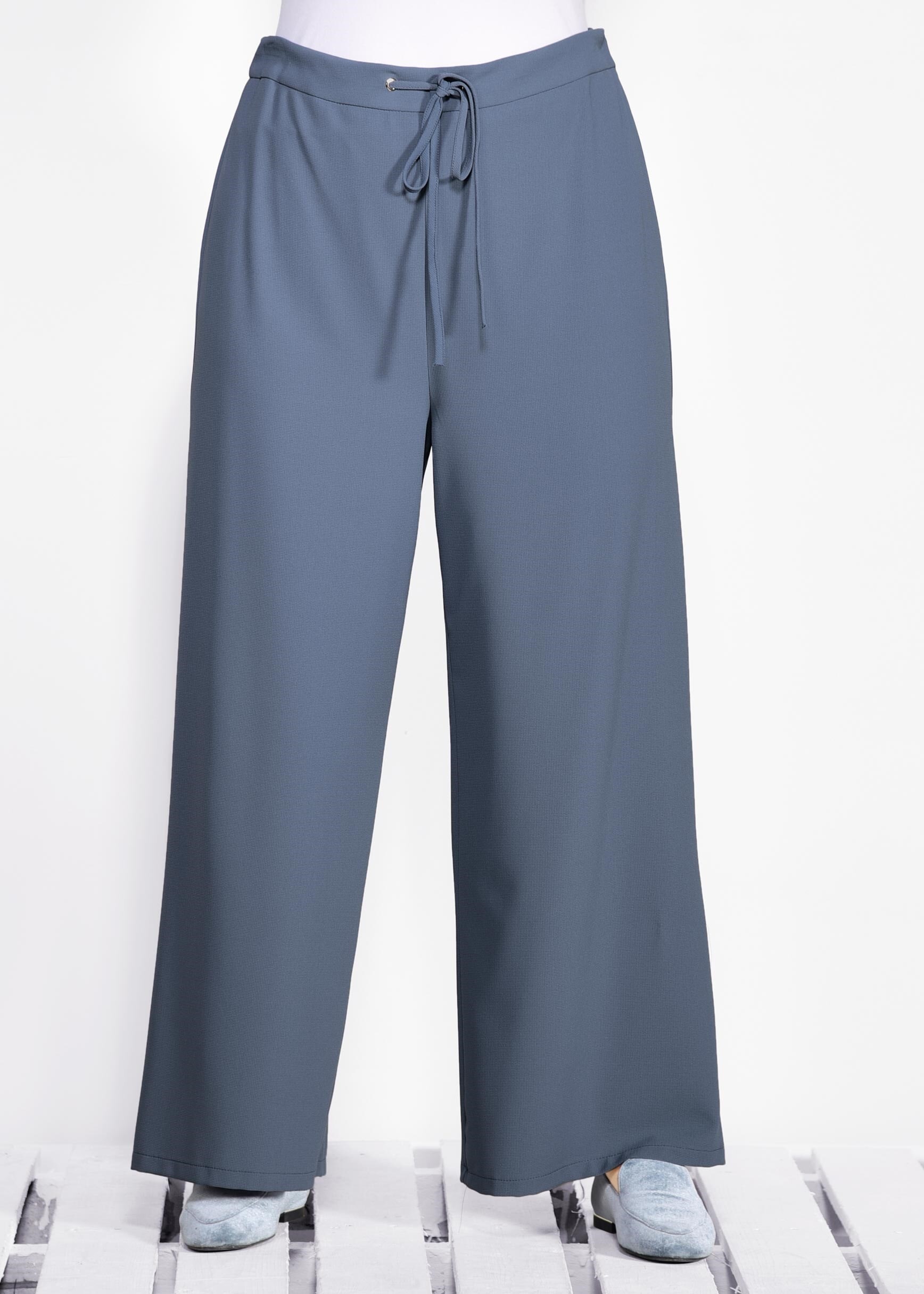 Tesettür giyim MAVİ BELİ LASTİKLİ BAĞCIKLI BOL KESİM PANTOLON 7311