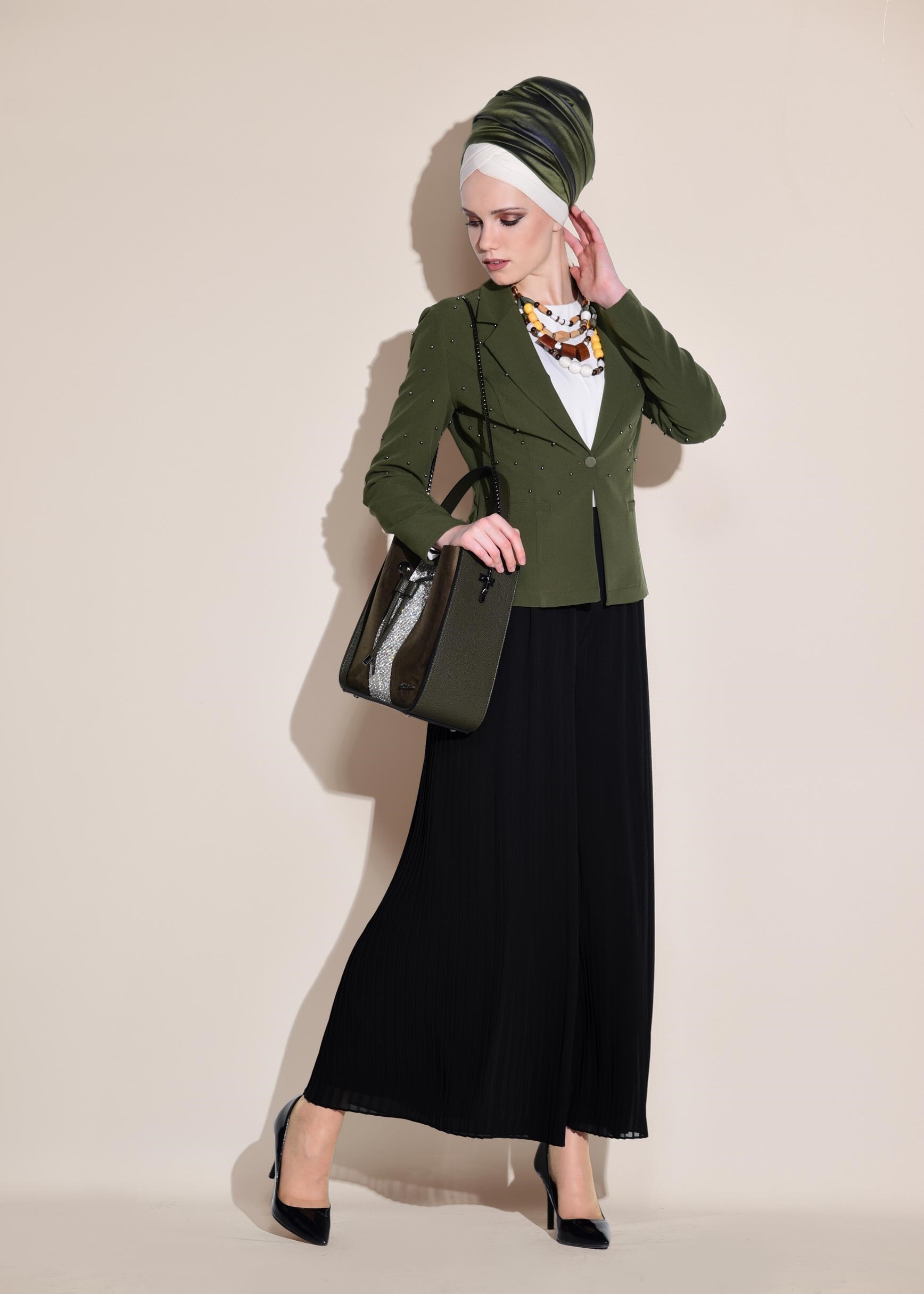 Tesettür giyim SİYAH BELİ LASTİKLİ SALAŞ PANTOLON 7313