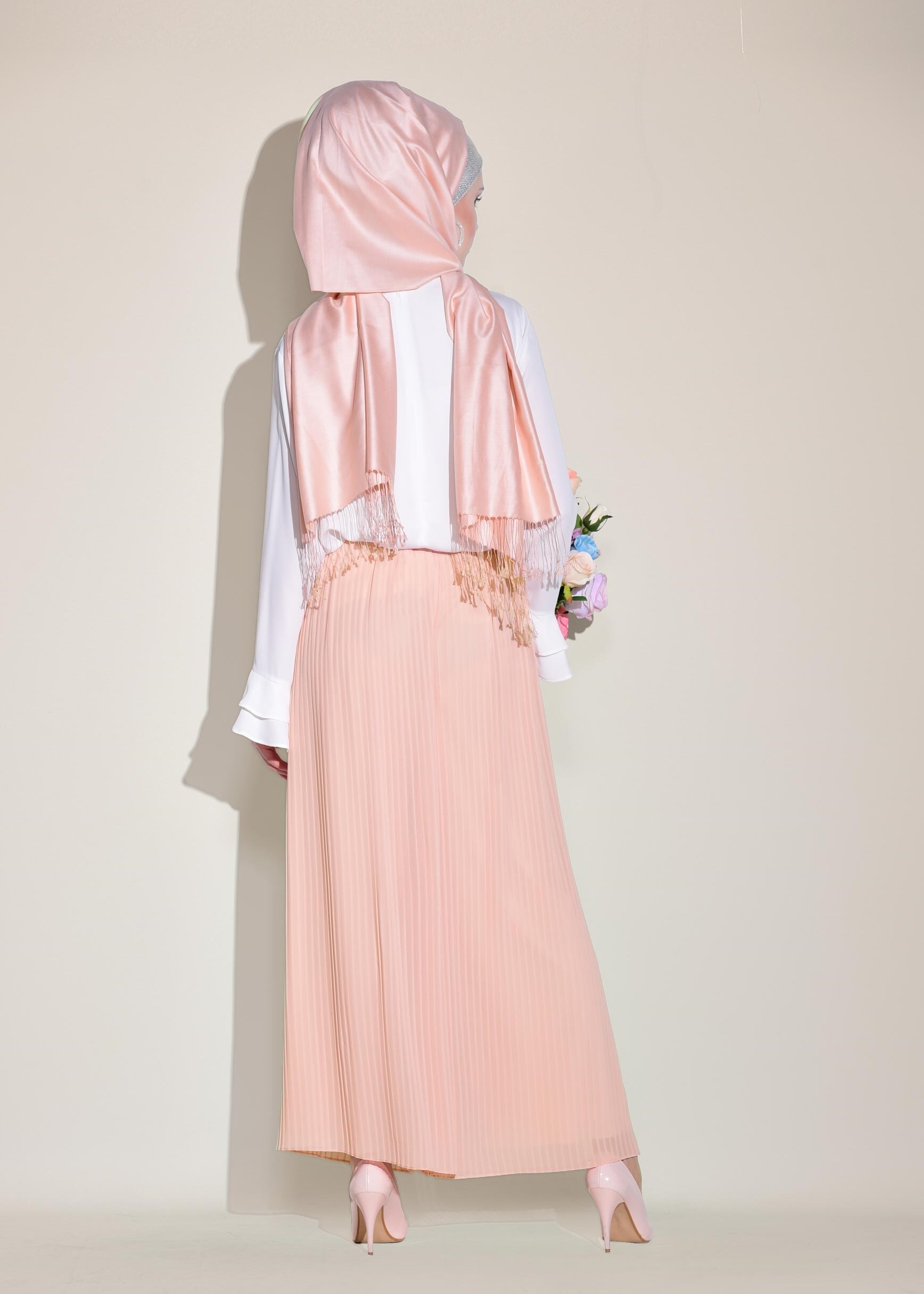 Tesettür giyim PUDRA BELİ LASTİKLİ SALAŞ PANTOLON 7313