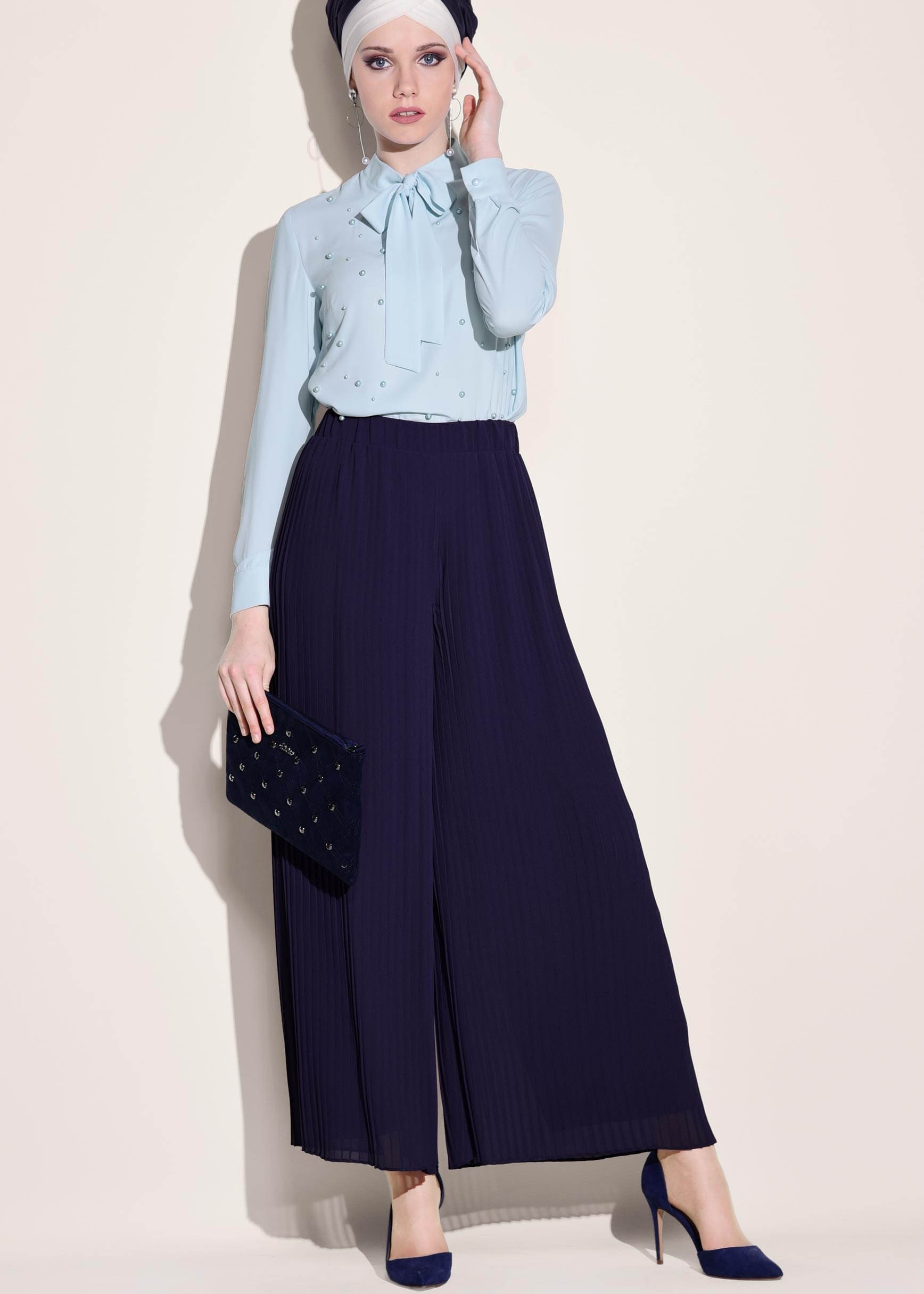 Tesettür giyim LACİVERT BELİ LASTİKLİ SALAŞ PANTOLON 7313