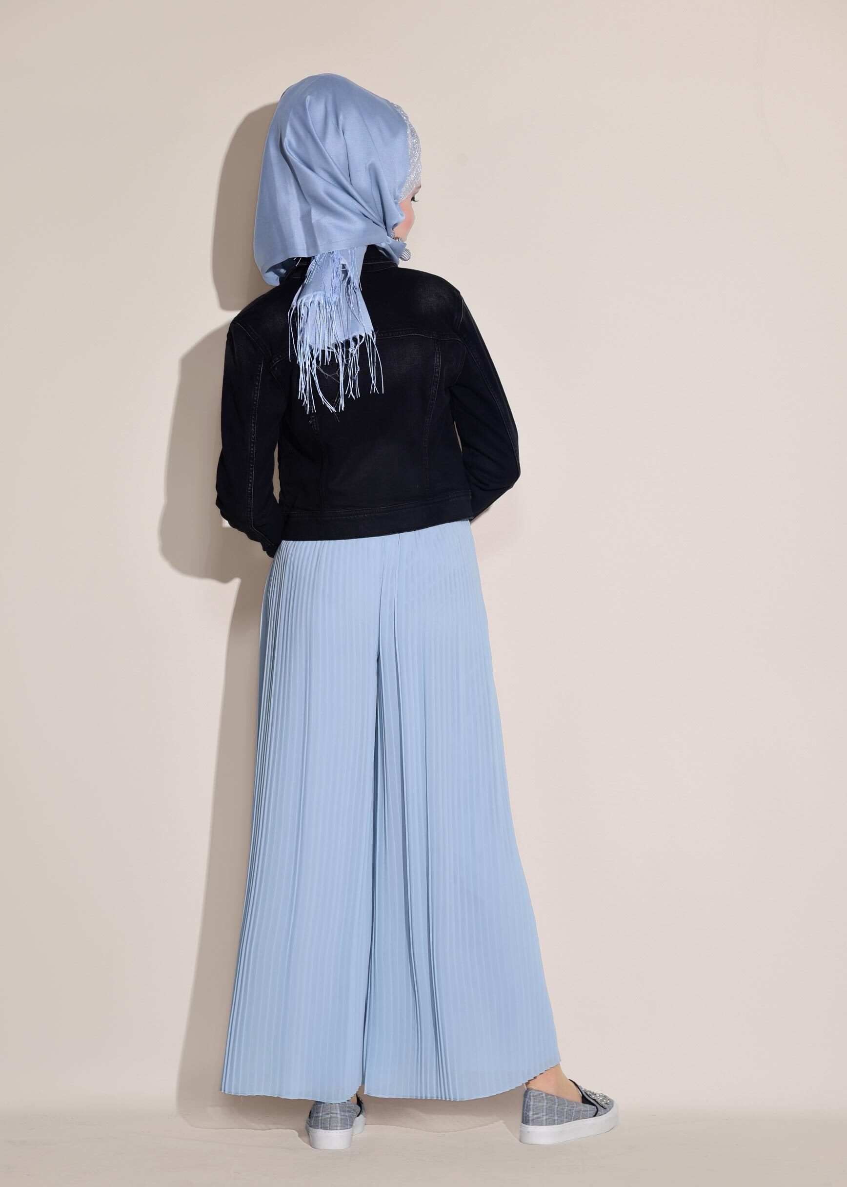 Tesettür giyim MAVİ BELİ LASTİKLİ SALAŞ PANTOLON 7313