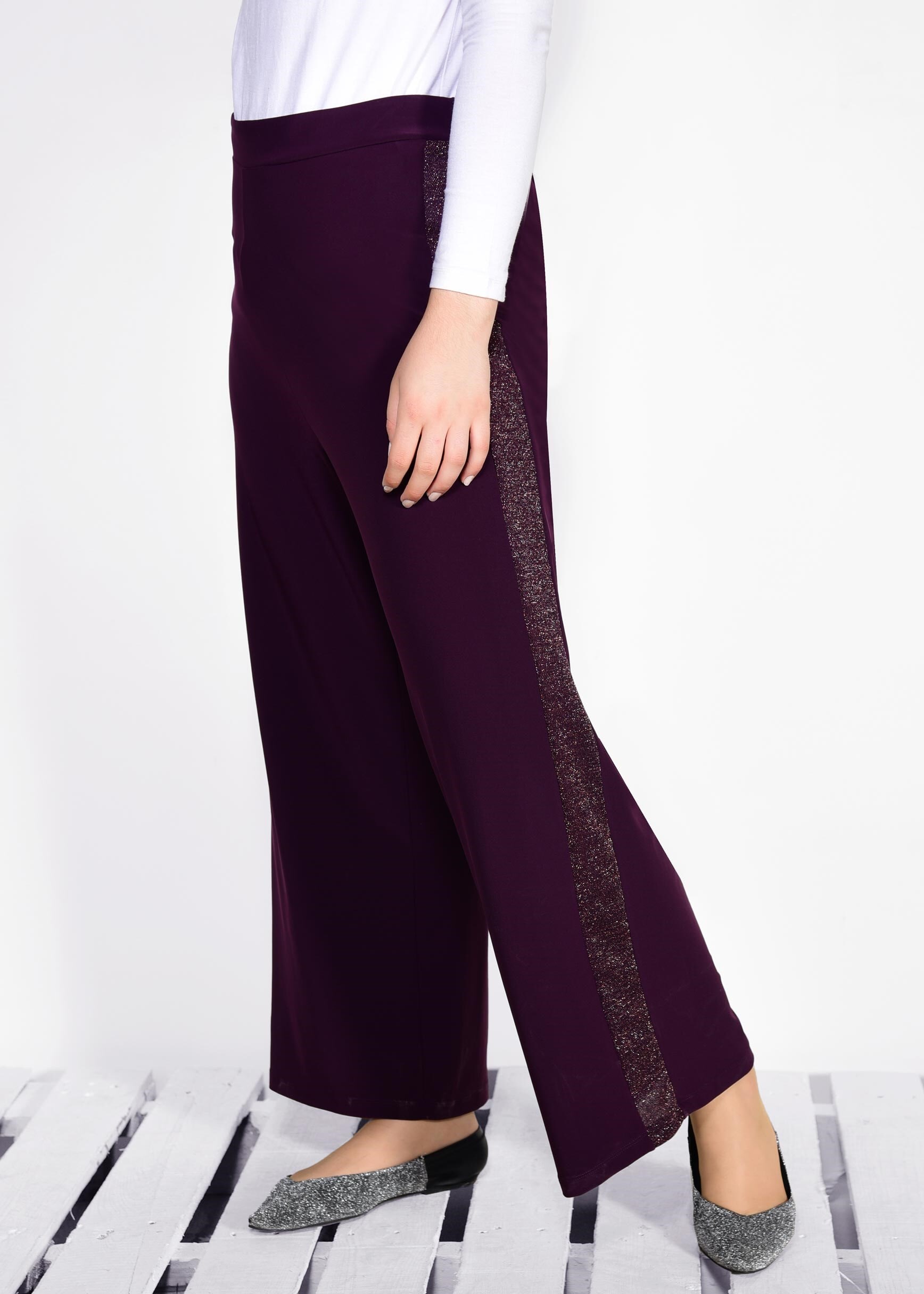 Tesettür giyim MOR ŞERİTLİ PANTOLON 7315