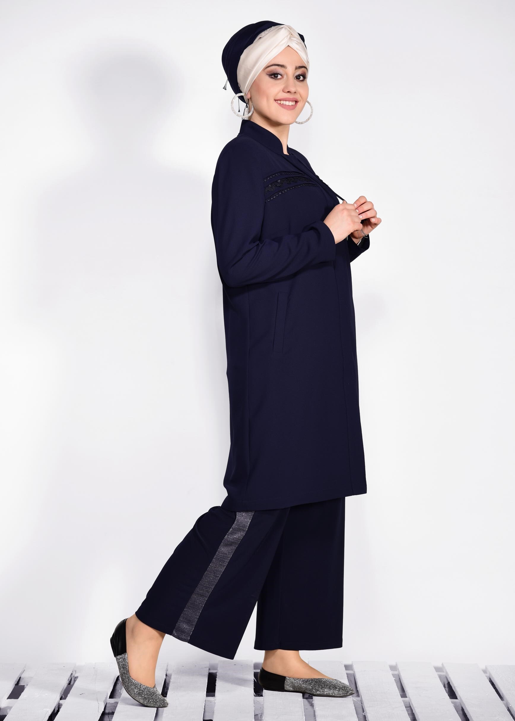 Tesettür giyim LACİVERT ŞERİTLİ PANTOLON 7315