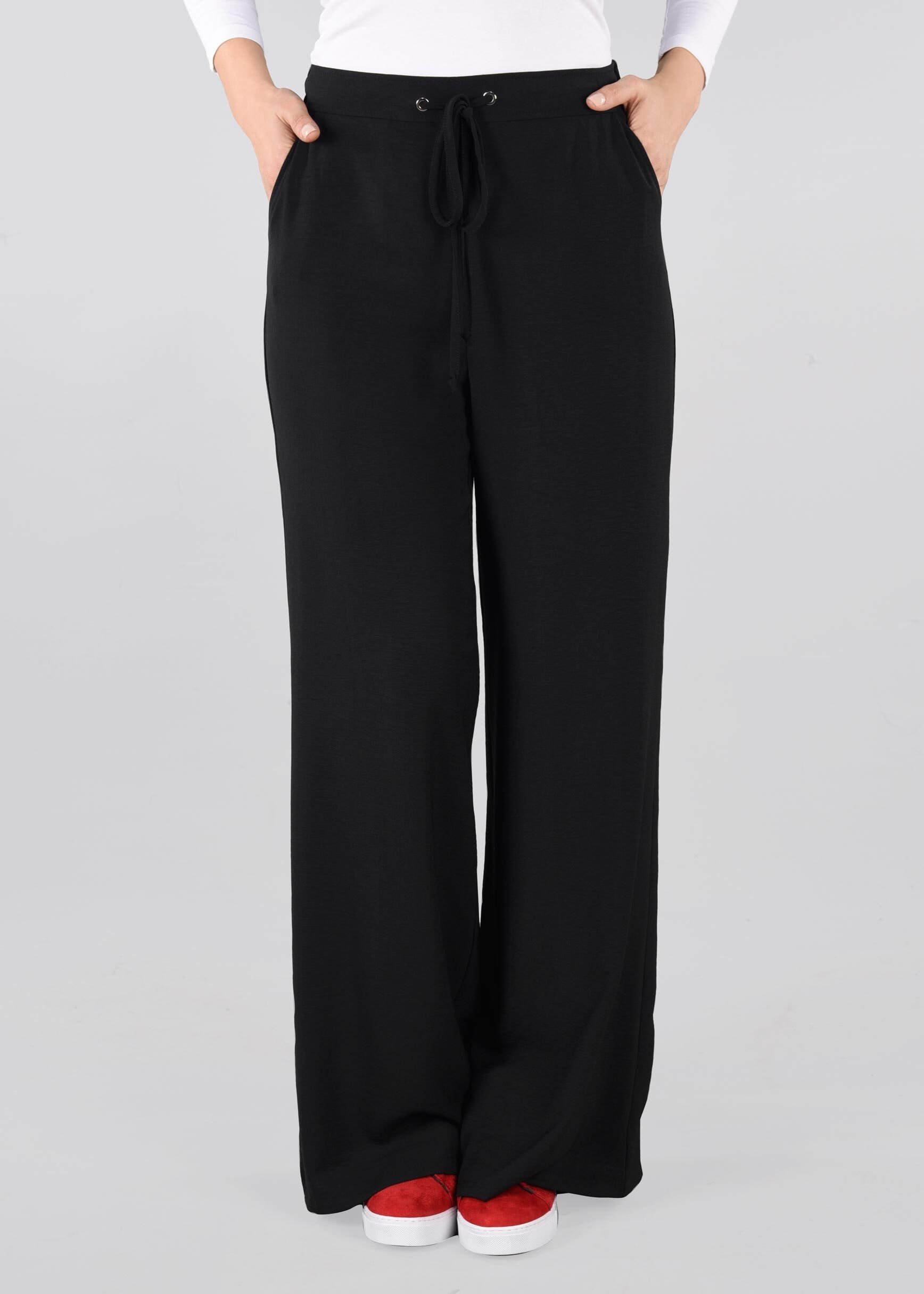 Tesettür giyim SİYAH BELİ BAĞCIKLI SALAŞ PANTOLON 7316