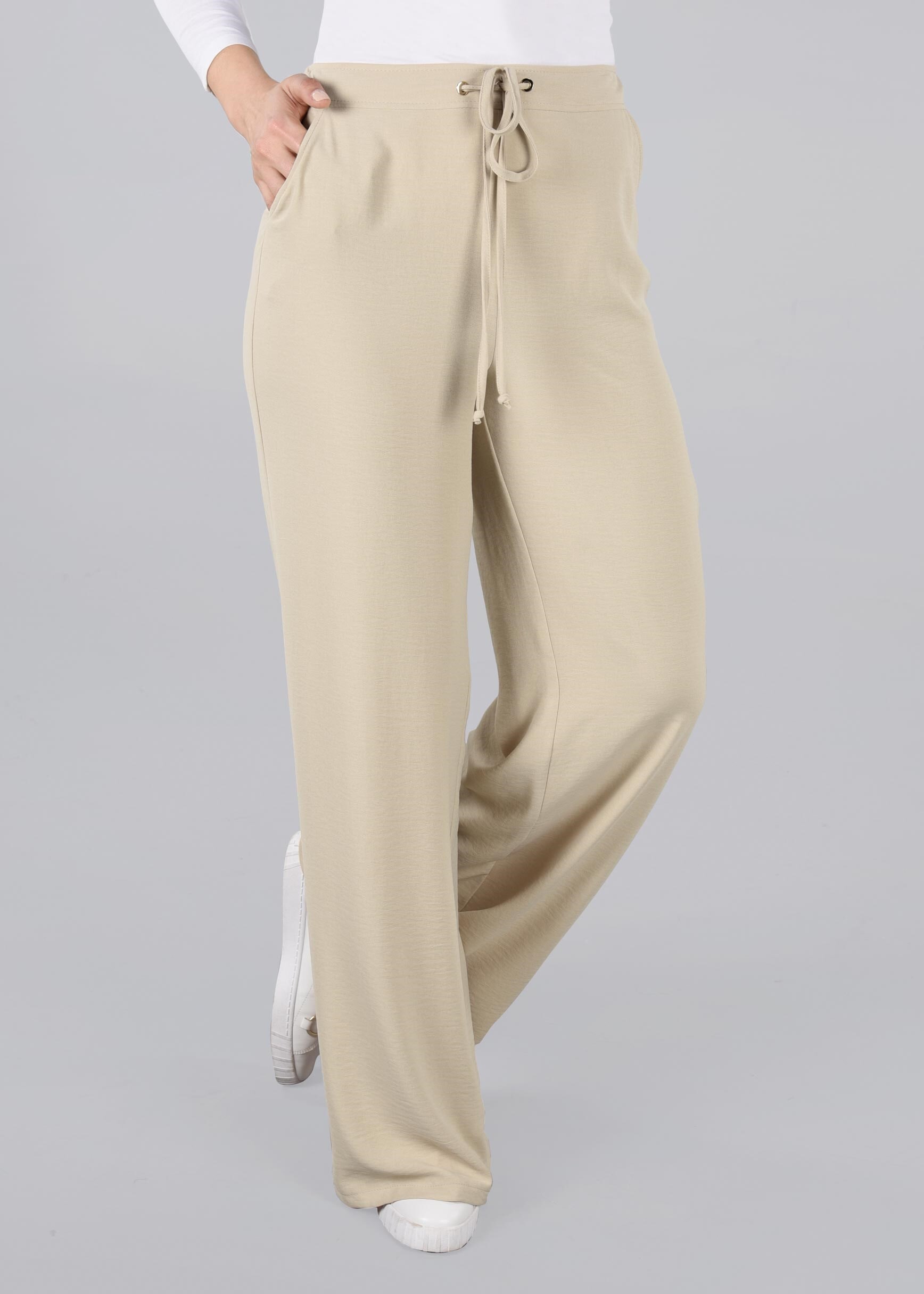 Tesettür giyim BEJ BELİ BAĞCIKLI SALAŞ PANTOLON 7316